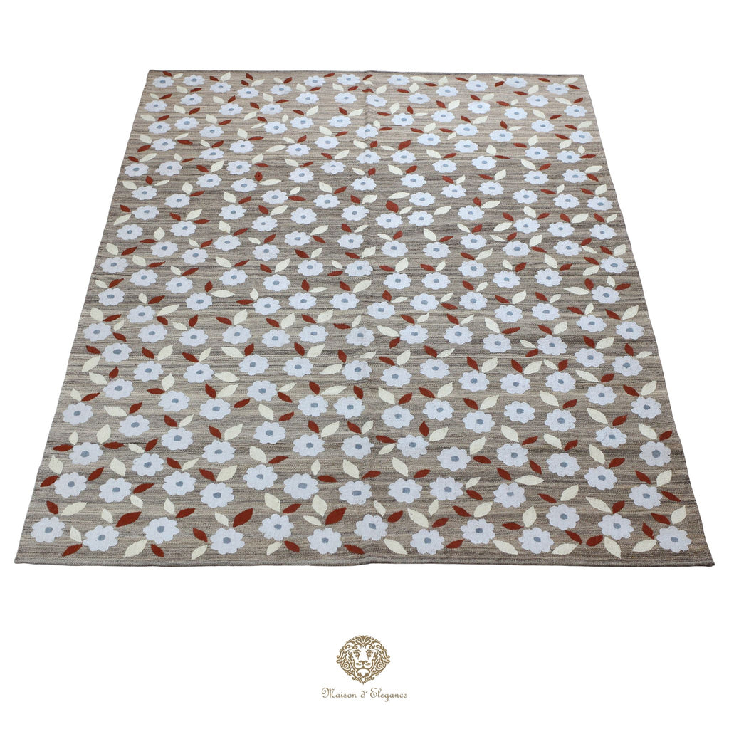 Kilim única moderna Tejido a Mano | Alfombra Plana de Lana y Seda con Tintes Naturales 175x244 cm