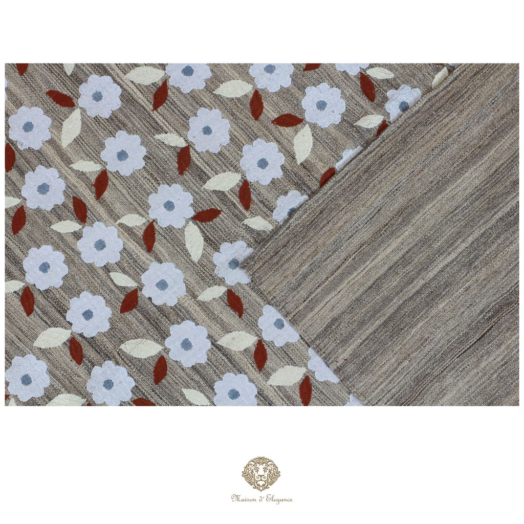 Kilim única moderna Tejido a Mano | Alfombra Plana de Lana y Seda con Tintes Naturales 175x244 cm
