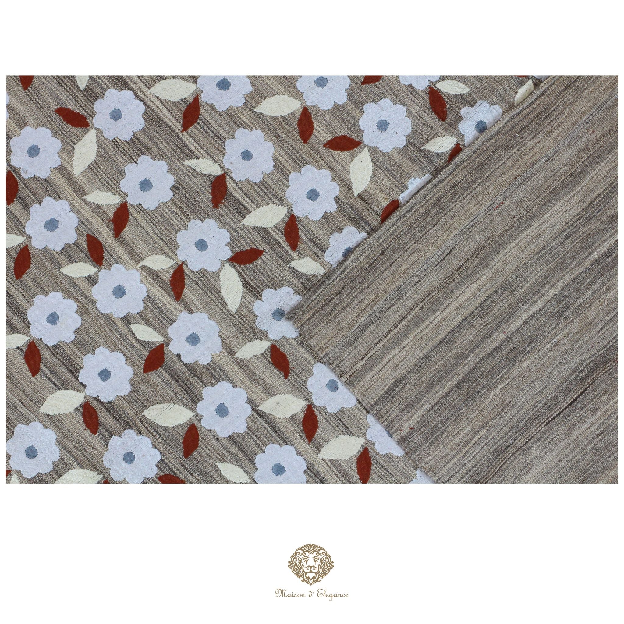 Kilim única moderna Tejido a Mano | Alfombra Plana de Lana y Seda con Tintes Naturales 175x244 cm