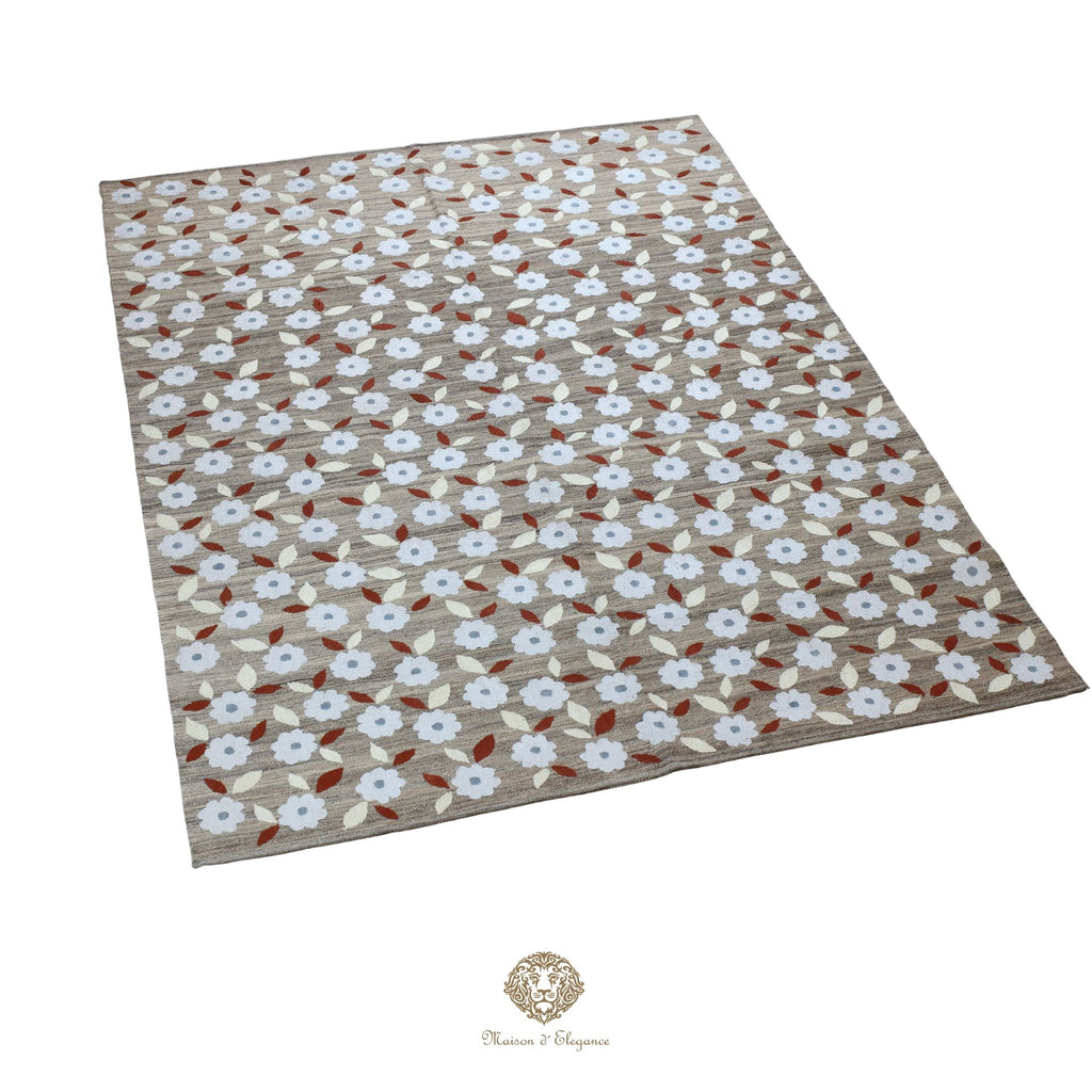 Kilim única moderna Tejido a Mano | Alfombra Plana de Lana y Seda con Tintes Naturales 175x244 cm