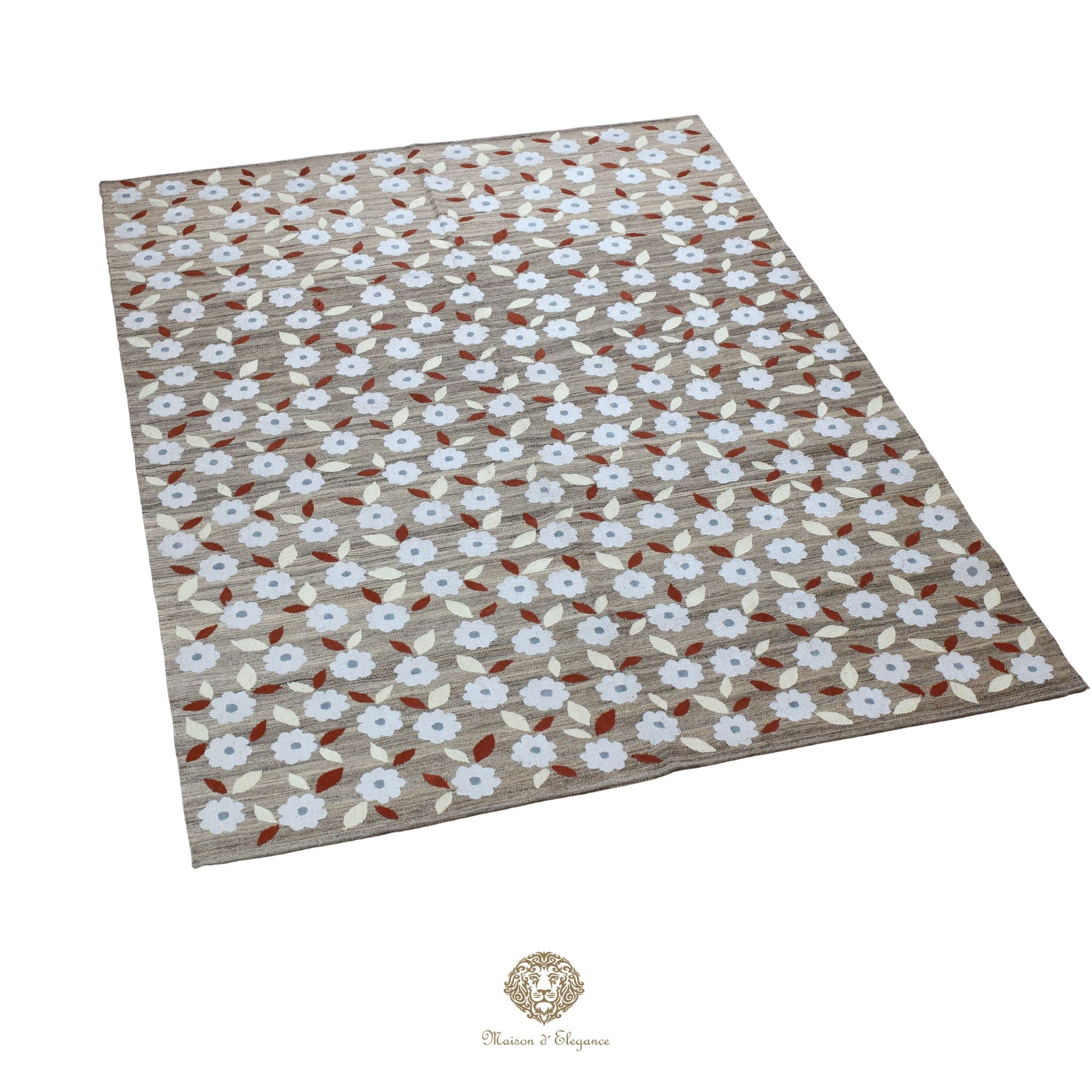 Kilim única moderna Tejido a Mano | Alfombra Plana de Lana y Seda con Tintes Naturales 175x244 cm