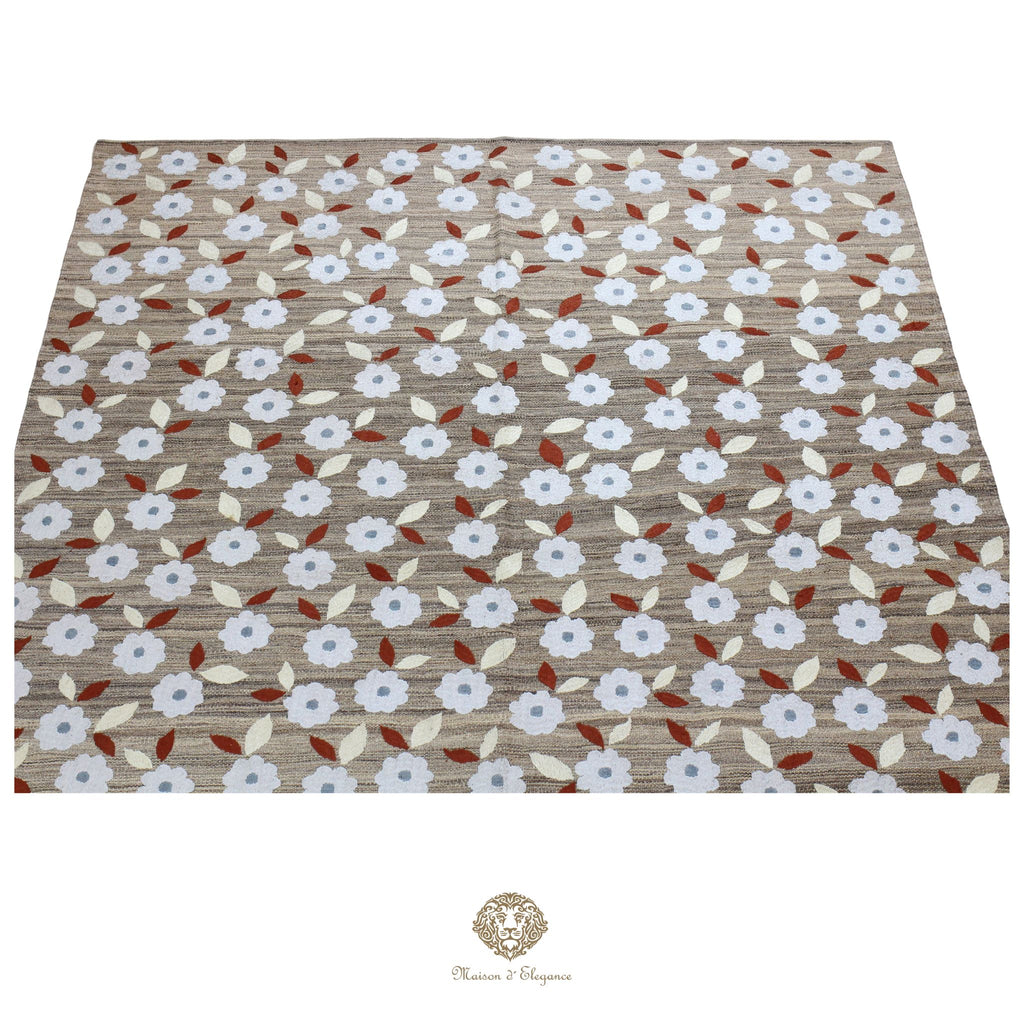Kilim única moderna Tejido a Mano | Alfombra Plana de Lana y Seda con Tintes Naturales 175x244 cm