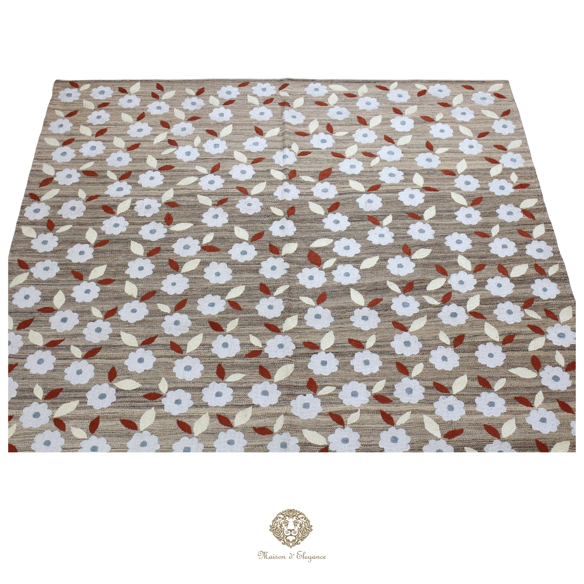 Kilim única moderna Tejido a Mano | Alfombra Plana de Lana y Seda con Tintes Naturales 175x244 cm