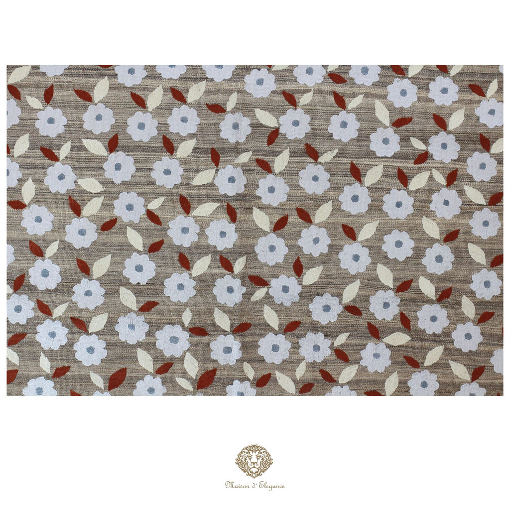 Kilim única moderna Tejido a Mano | Alfombra Plana de Lana y Seda con Tintes Naturales 175x244 cm
