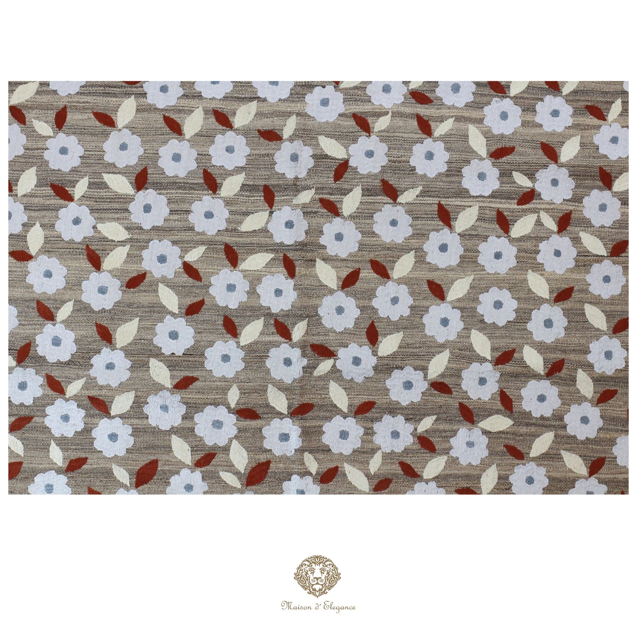 Kilim única moderna Tejido a Mano | Alfombra Plana de Lana y Seda con Tintes Naturales 175x244 cm
