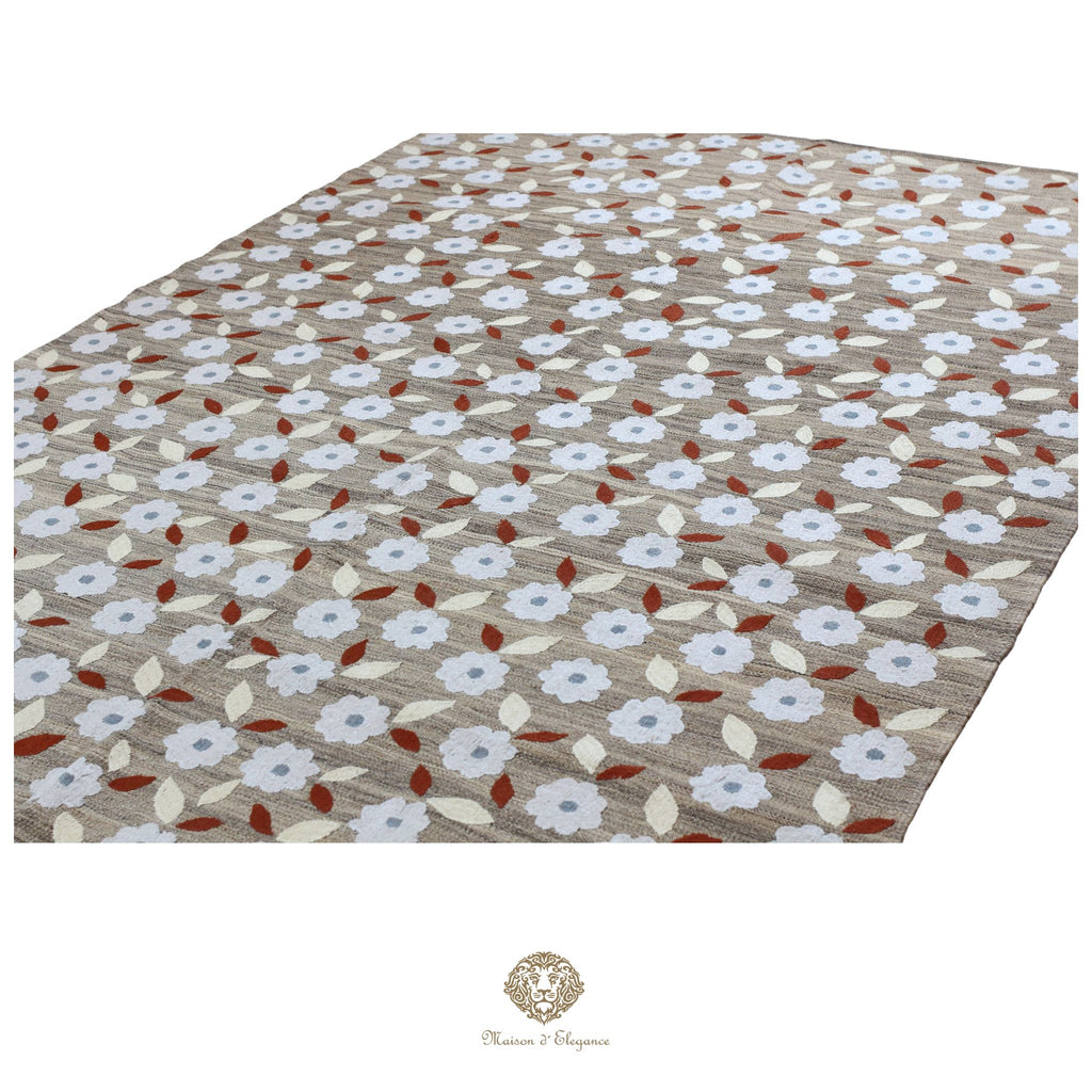 Kilim única moderna Tejido a Mano | Alfombra Plana de Lana y Seda con Tintes Naturales 175x244 cm