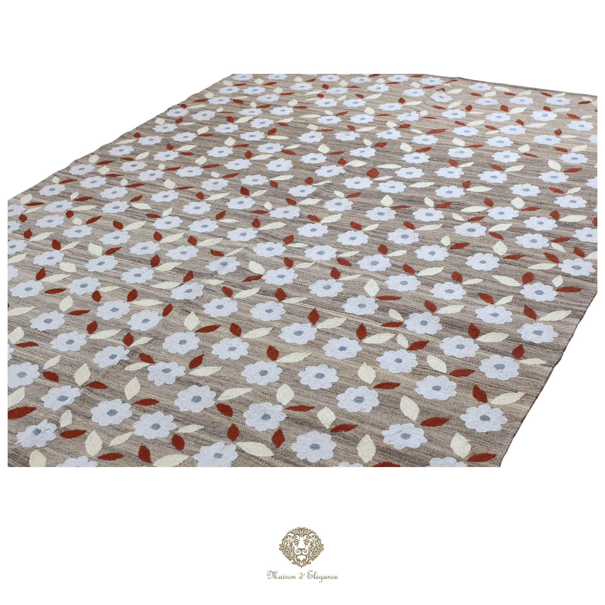 Kilim única moderna Tejido a Mano | Alfombra Plana de Lana y Seda con Tintes Naturales 175x244 cm