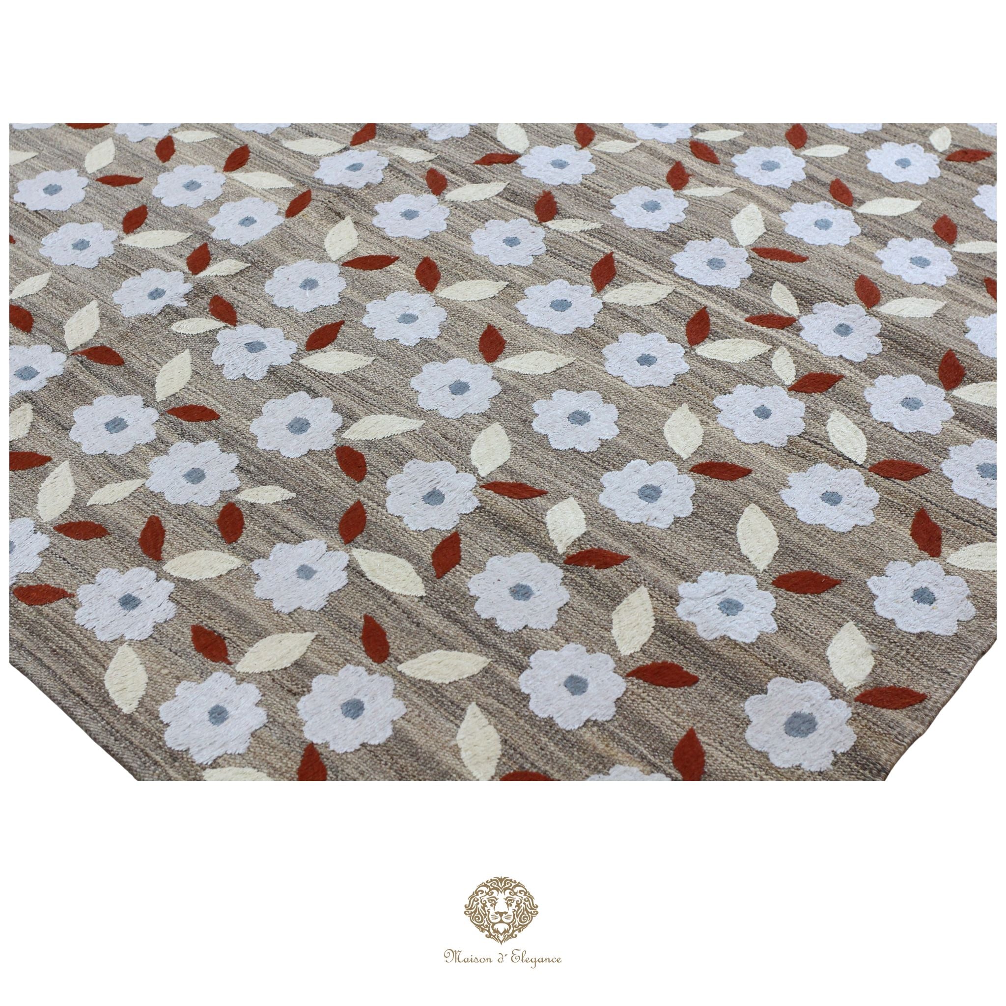 Kilim única moderna Tejido a Mano | Alfombra Plana de Lana y Seda con Tintes Naturales 175x244 cm