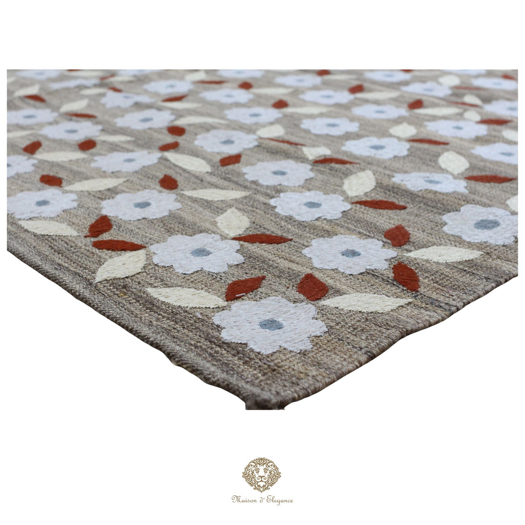 Kilim única moderna Tejido a Mano | Alfombra Plana de Lana y Seda con Tintes Naturales 175x244 cm