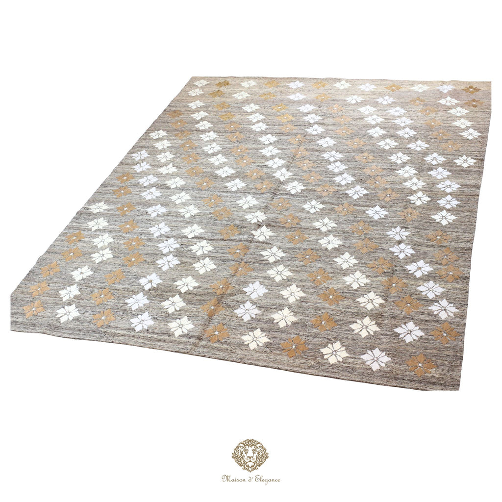 Kilim única moderna Tejido a Mano | Alfombra Plana de Lana y Seda con Tintes Naturales 272x344 cm