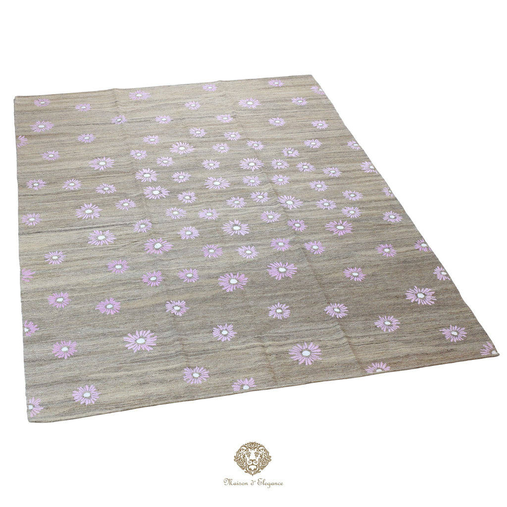 Kilim única moderna Tejido a Mano | Alfombra Plana de Lana y Seda con Tintes Naturales 209x295 cm