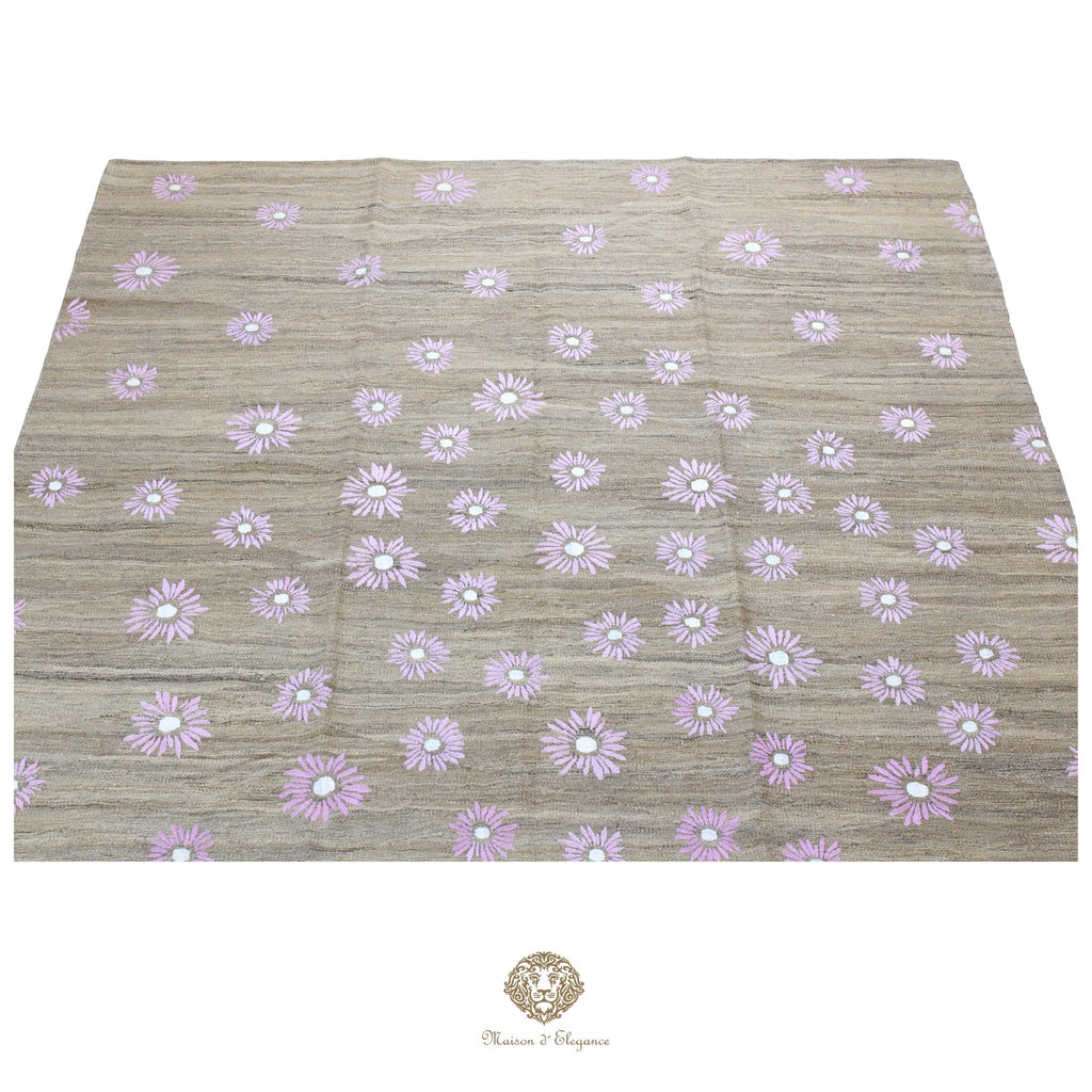 Kilim única moderna Tejido a Mano | Alfombra Plana de Lana y Seda con Tintes Naturales 209x295 cm