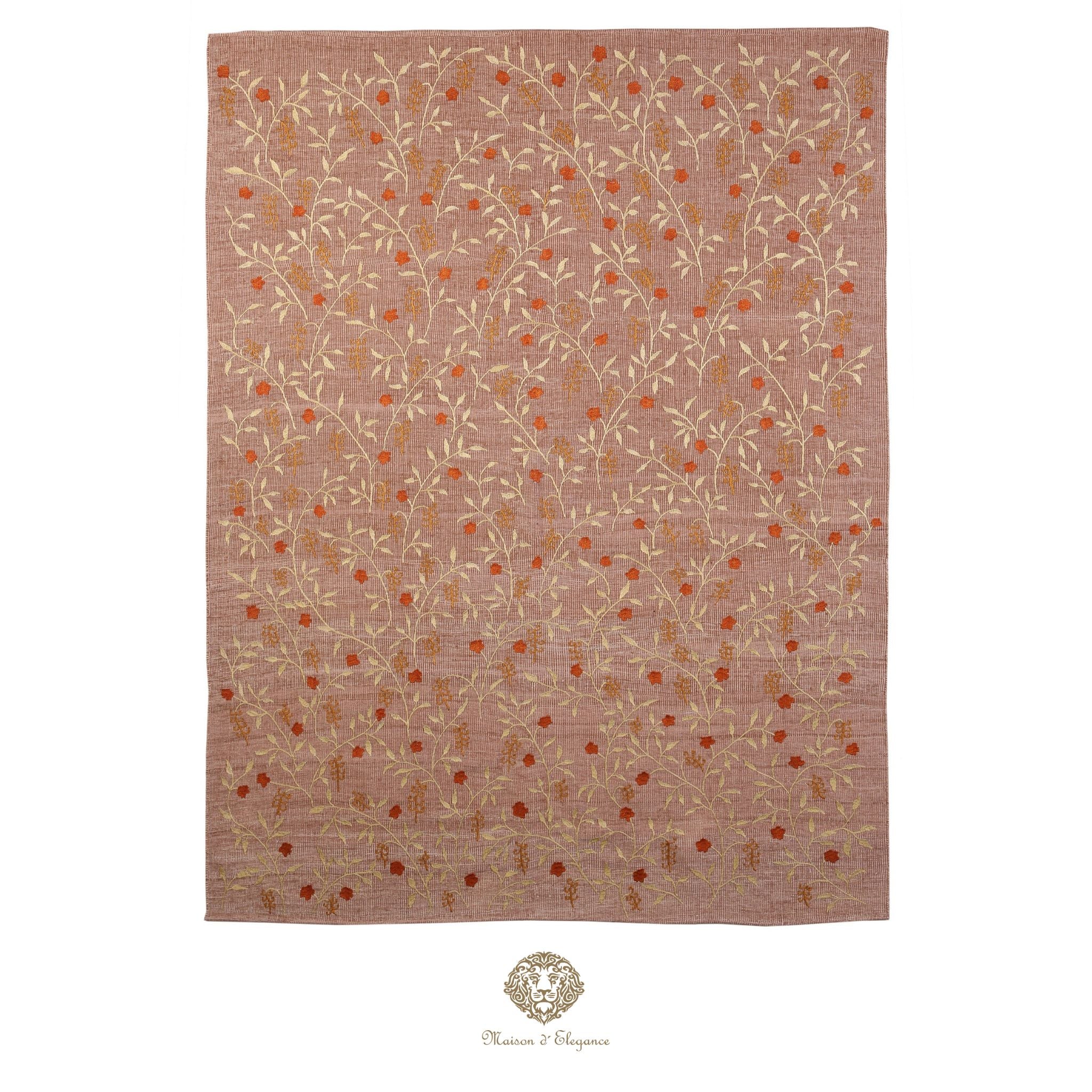 Patterned rug with floral design on a plain background