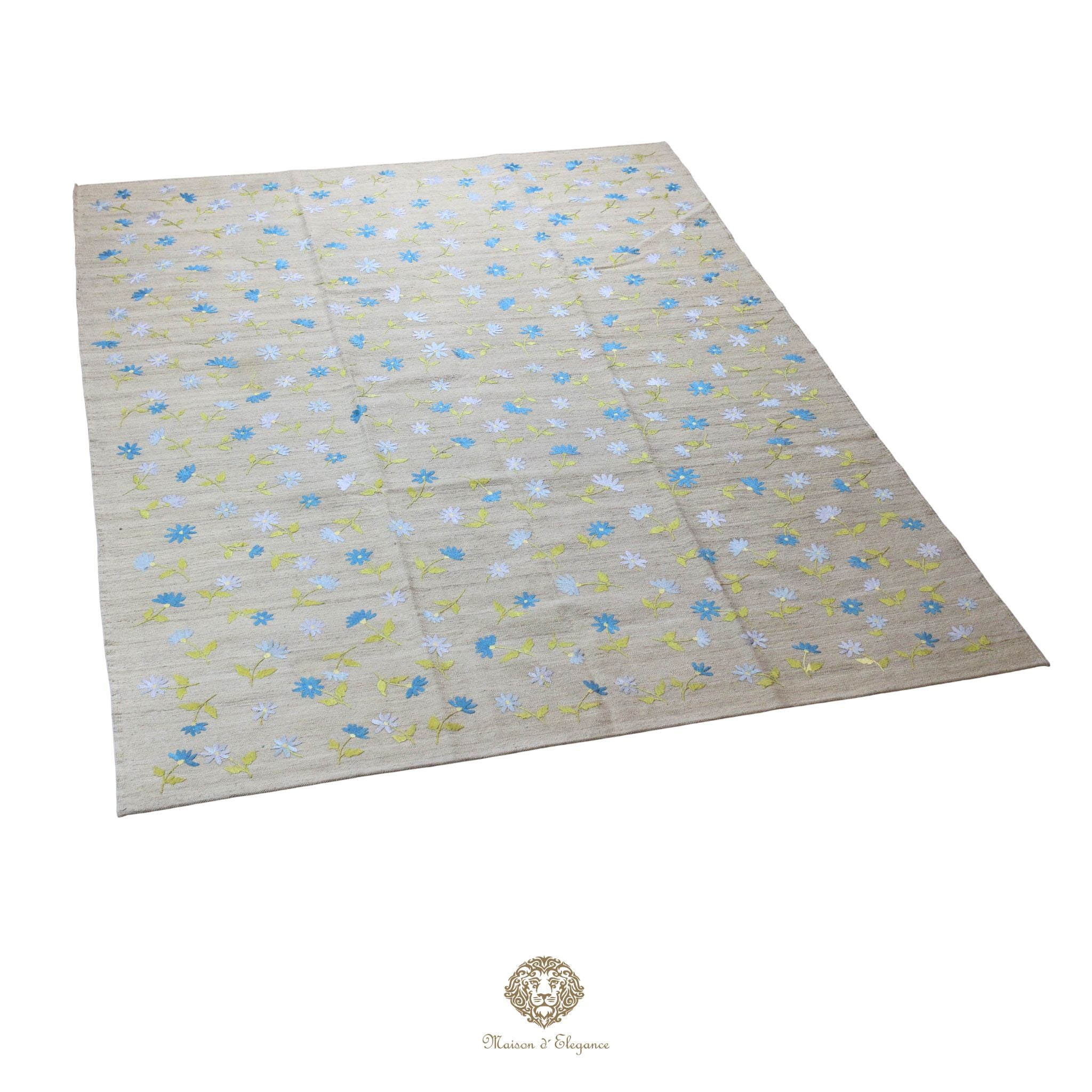 Kilim única moderna Tejido a Mano | Alfombra Plana de Lana y Seda con Tintes Naturales 209x281 cm