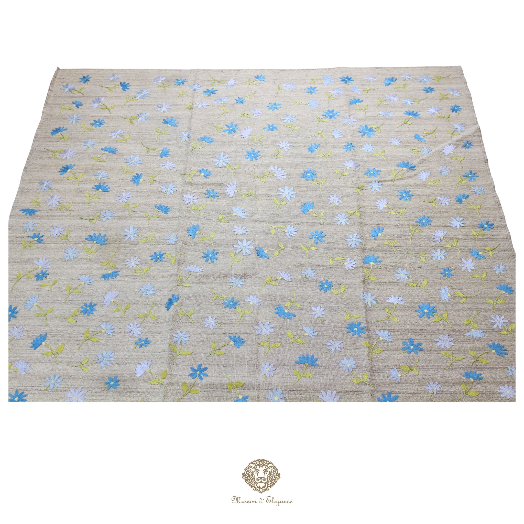 Kilim única moderna Tejido a Mano | Alfombra Plana de Lana y Seda con Tintes Naturales 209x281 cm