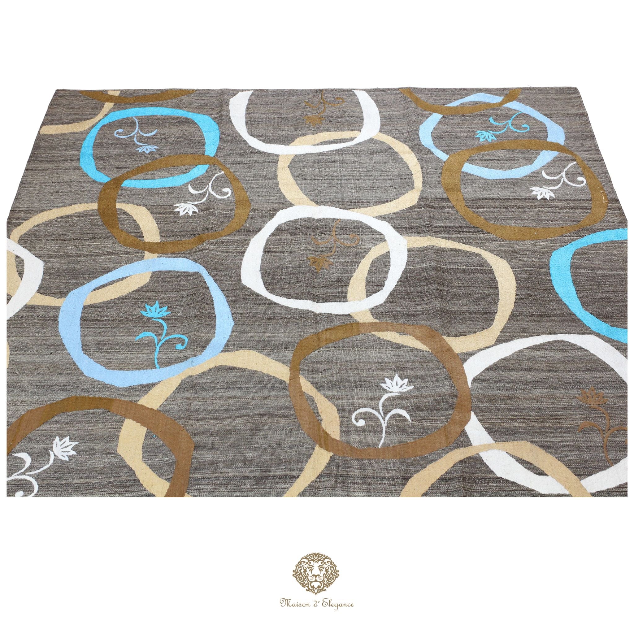 Kilim única moderna Tejido a Mano | Alfombra Plana de Lana y Seda con Tintes Naturales 217x298 cm
