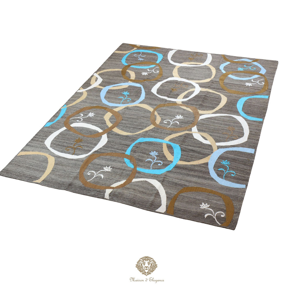 Kilim única moderna Tejido a Mano | Alfombra Plana de Lana y Seda con Tintes Naturales 217x298 cm