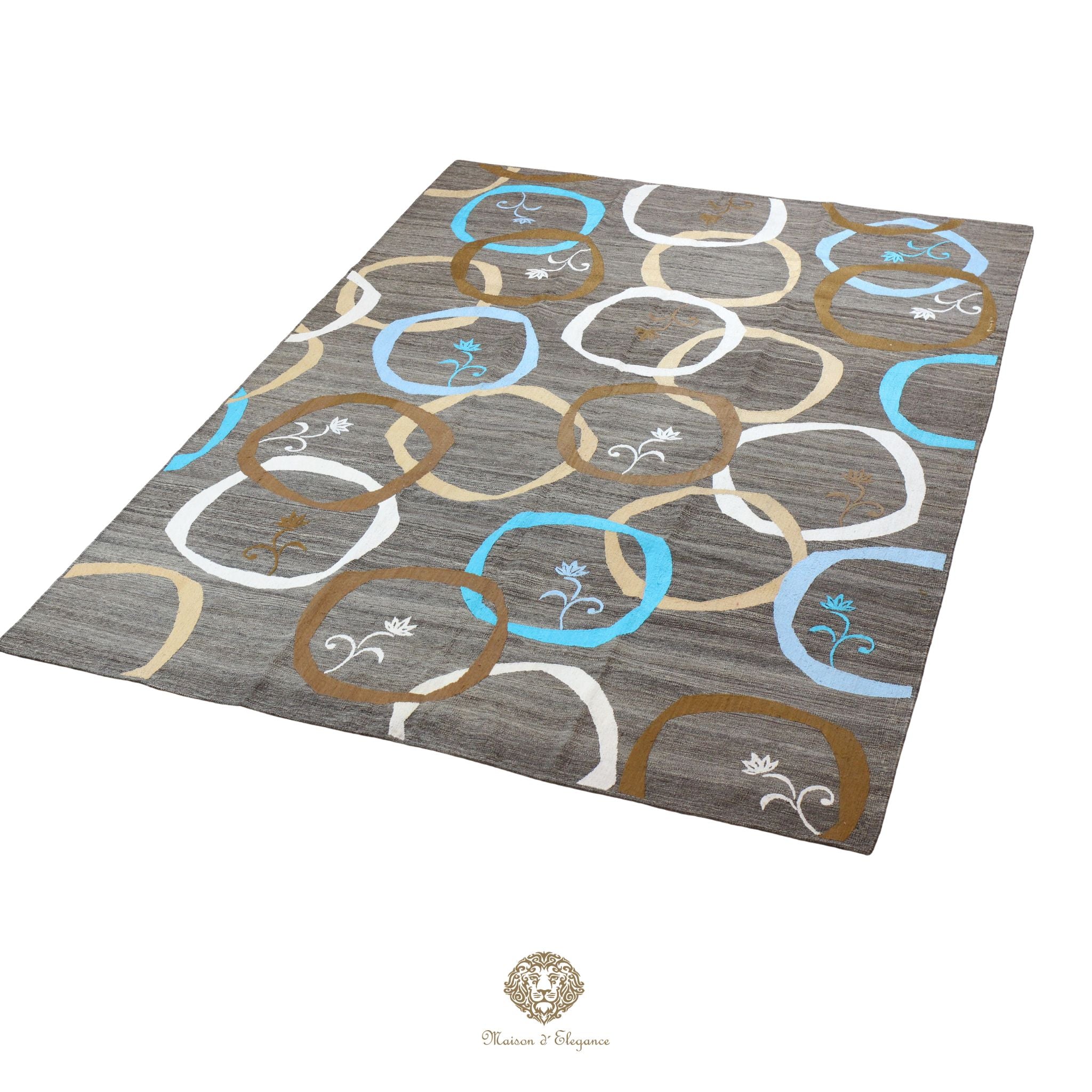 Kilim única moderna Tejido a Mano | Alfombra Plana de Lana y Seda con Tintes Naturales 217x298 cm