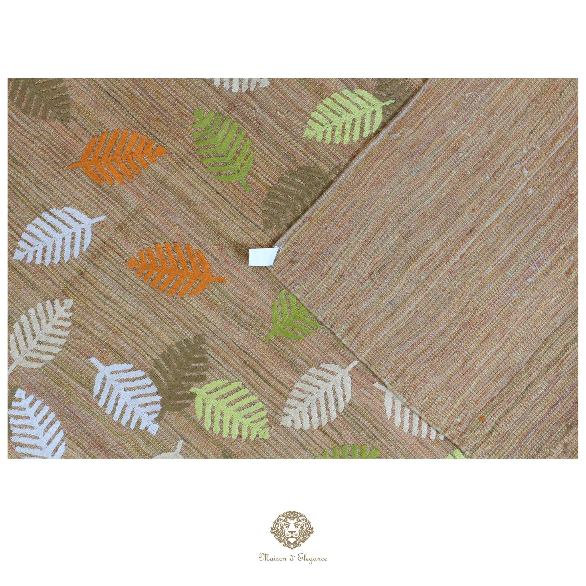 Kilim única moderna Tejido a Mano | Alfombra Plana de Lana y Seda con Tintes Naturales 230x313 cm