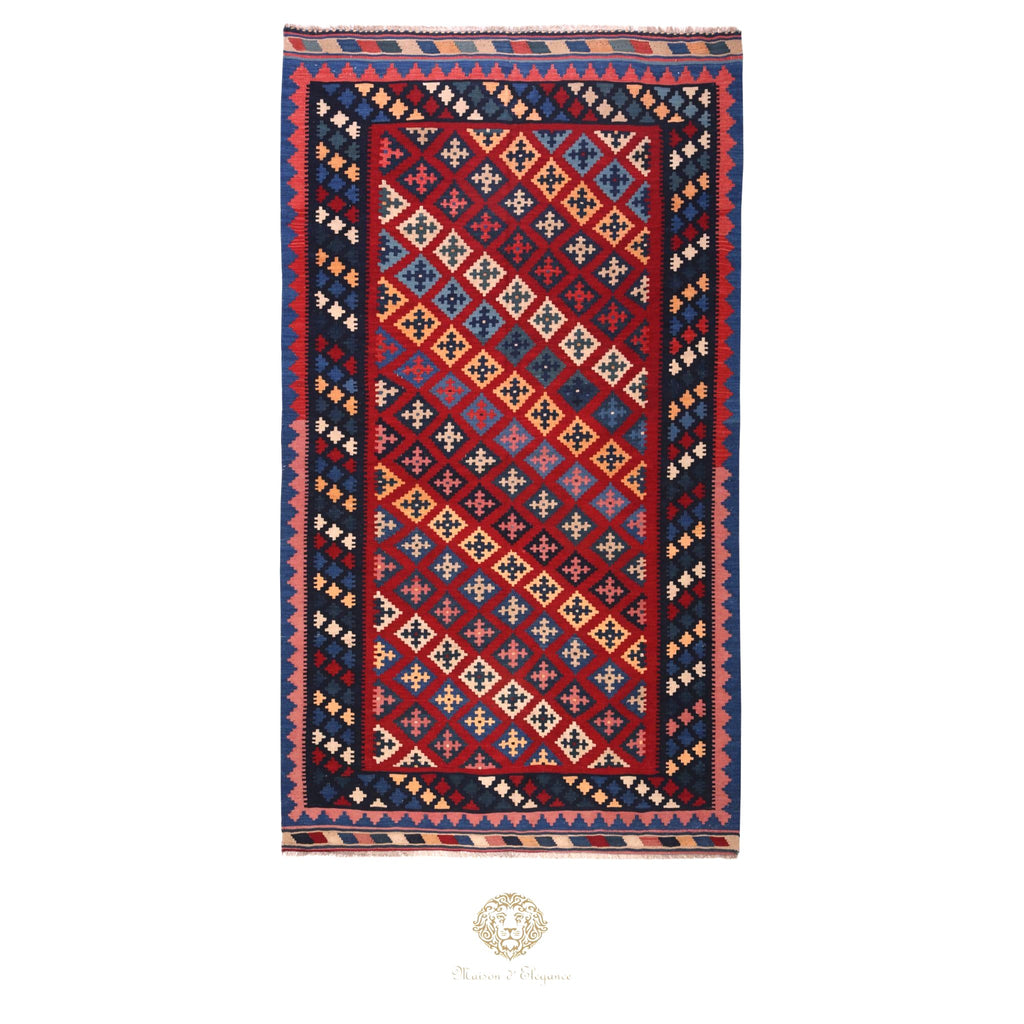 Decorative rug with geometric pattern on a white background