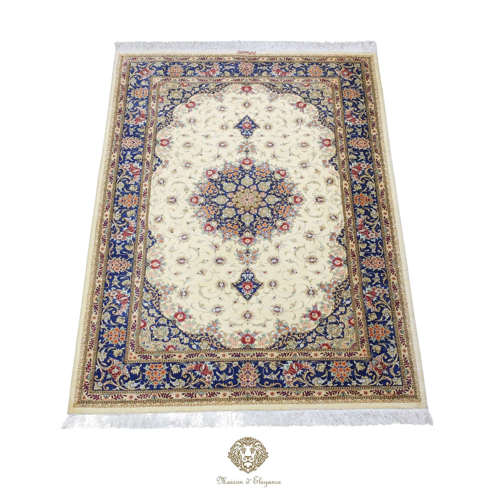 Alfombra persa exclusiva de seda pura, anudada a mano, teñida de forma natural, obra maestra de alta gama, firmada, 98 x 153 cm