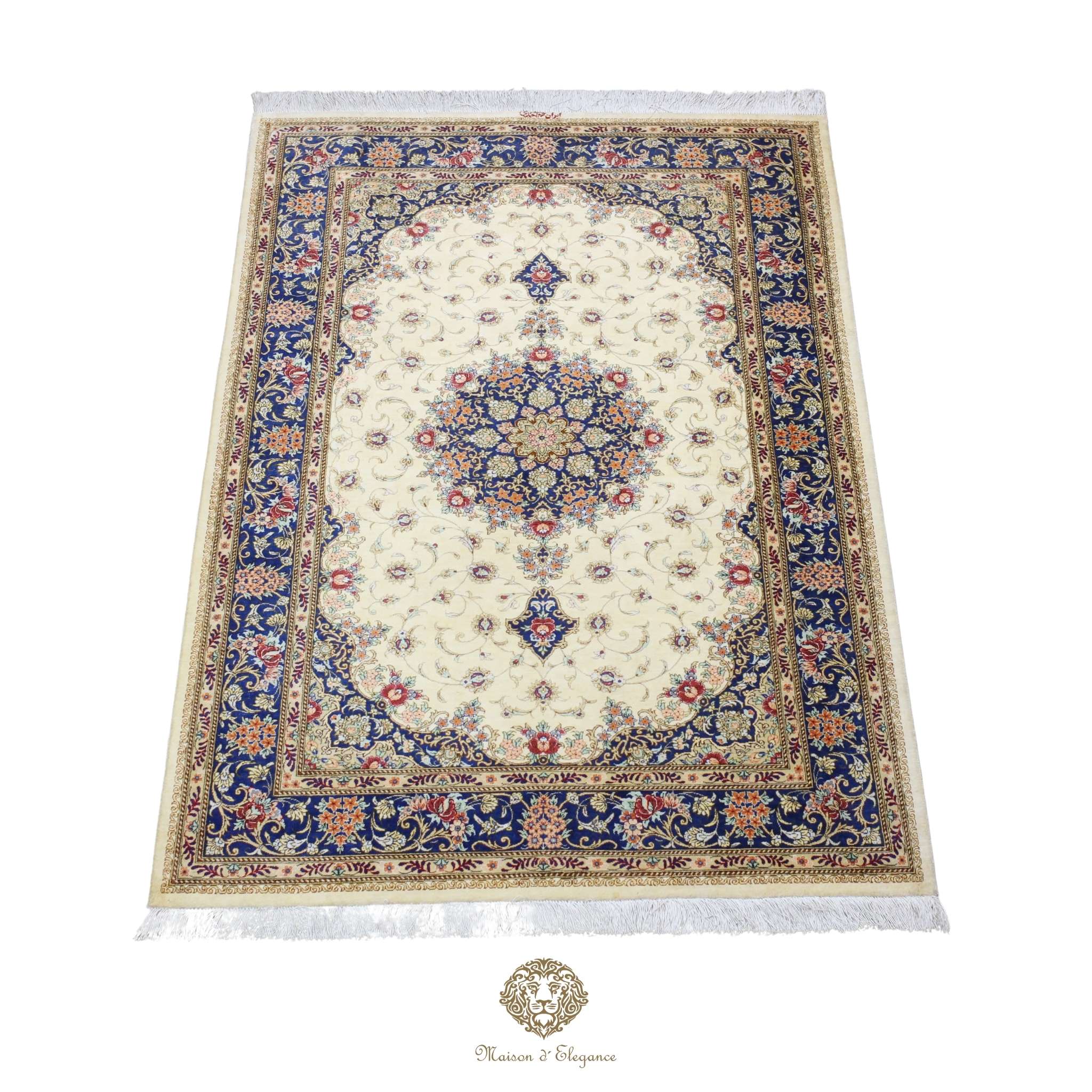 Alfombra persa exclusiva de seda pura, anudada a mano, teñida de forma natural, obra maestra de alta gama, firmada, 98 x 153 cm