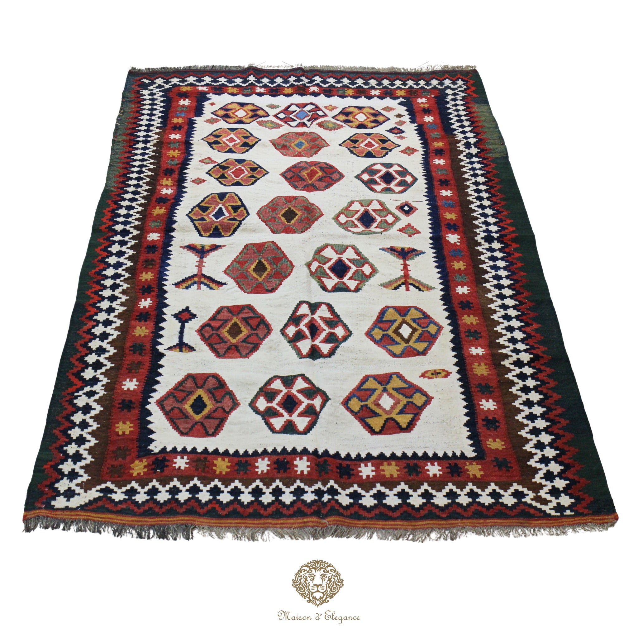 Alfombra Kilim Persa Qashqai Antigua Lana | Diseño Geométrico 136x237 cm