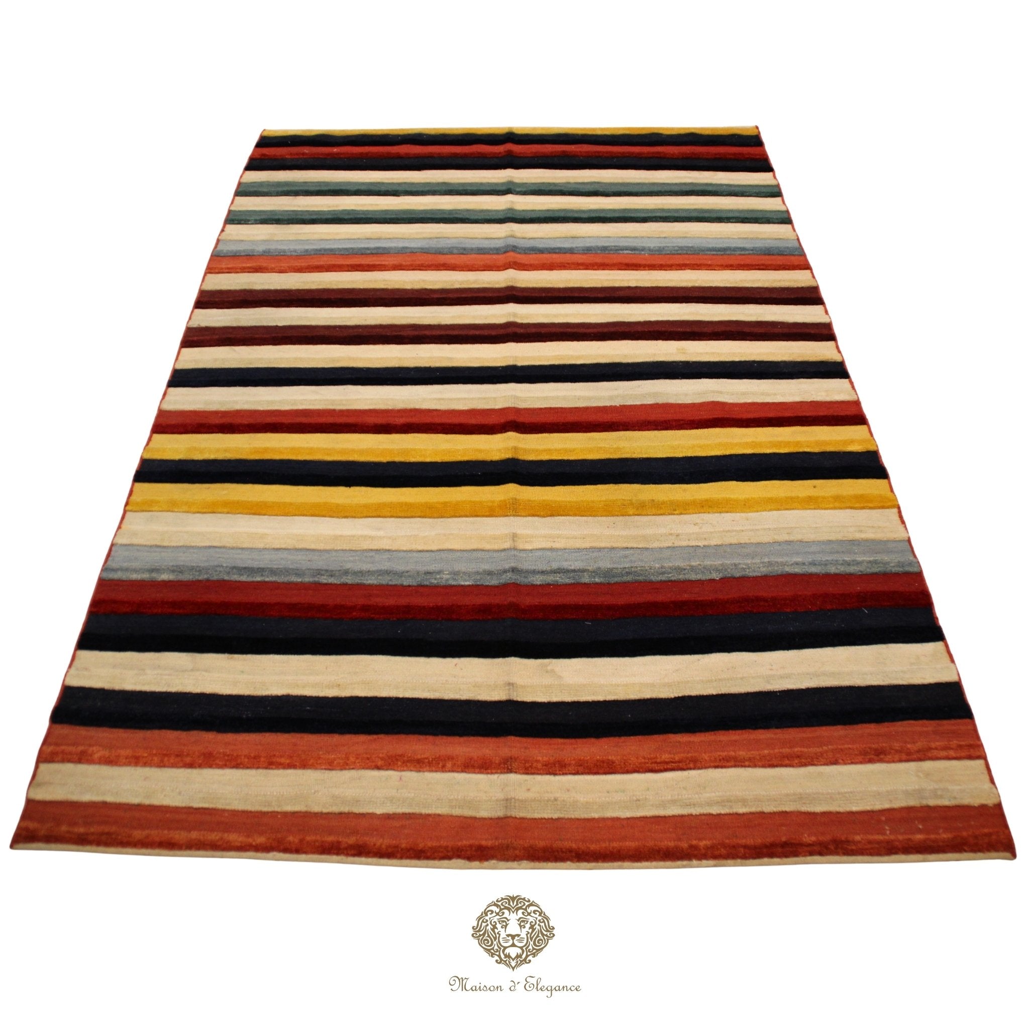 Striped rug with multicolor pattern on a white background