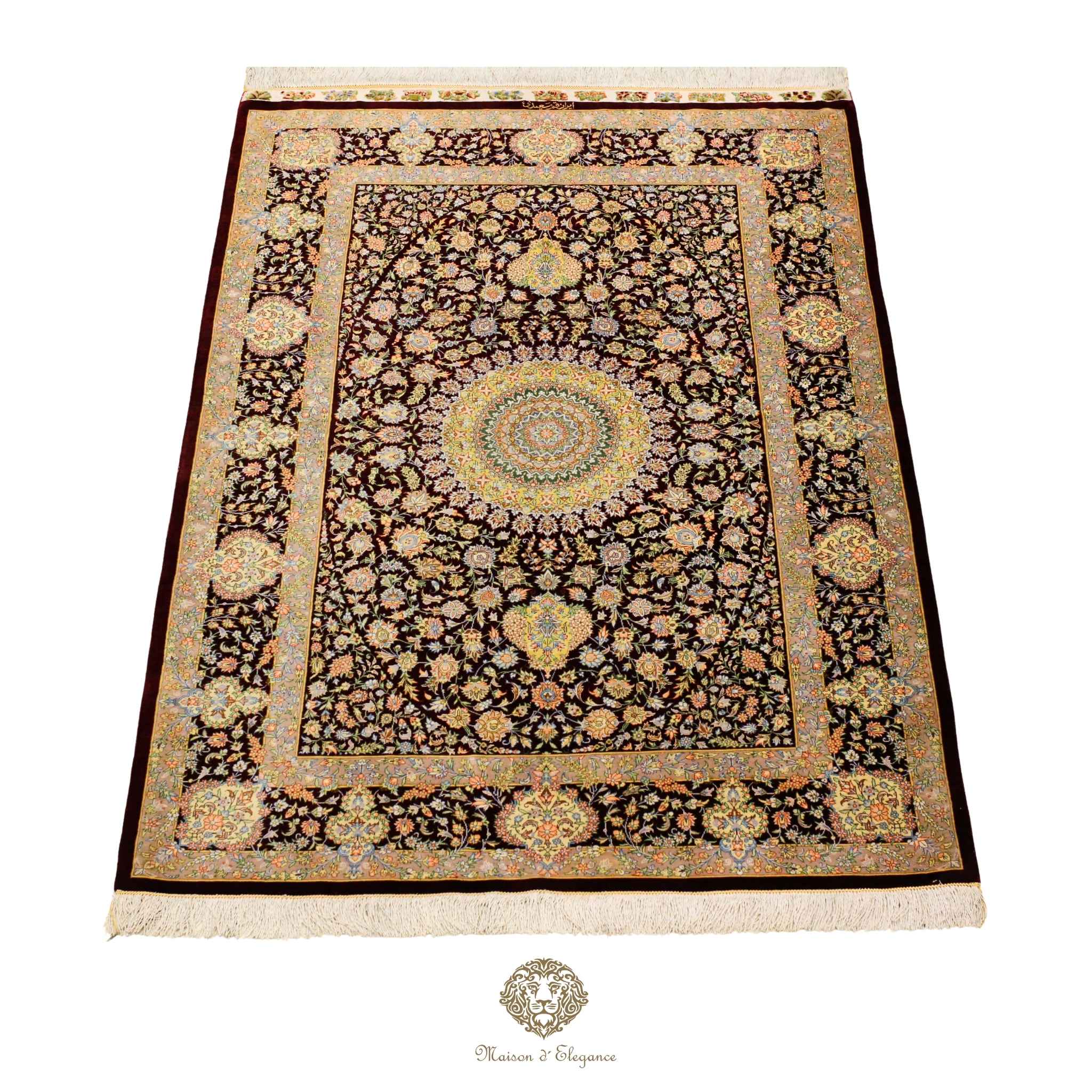 Pure Silk Persian Rug - Hand-Knotted Natural Dyed Masterpiece Signed