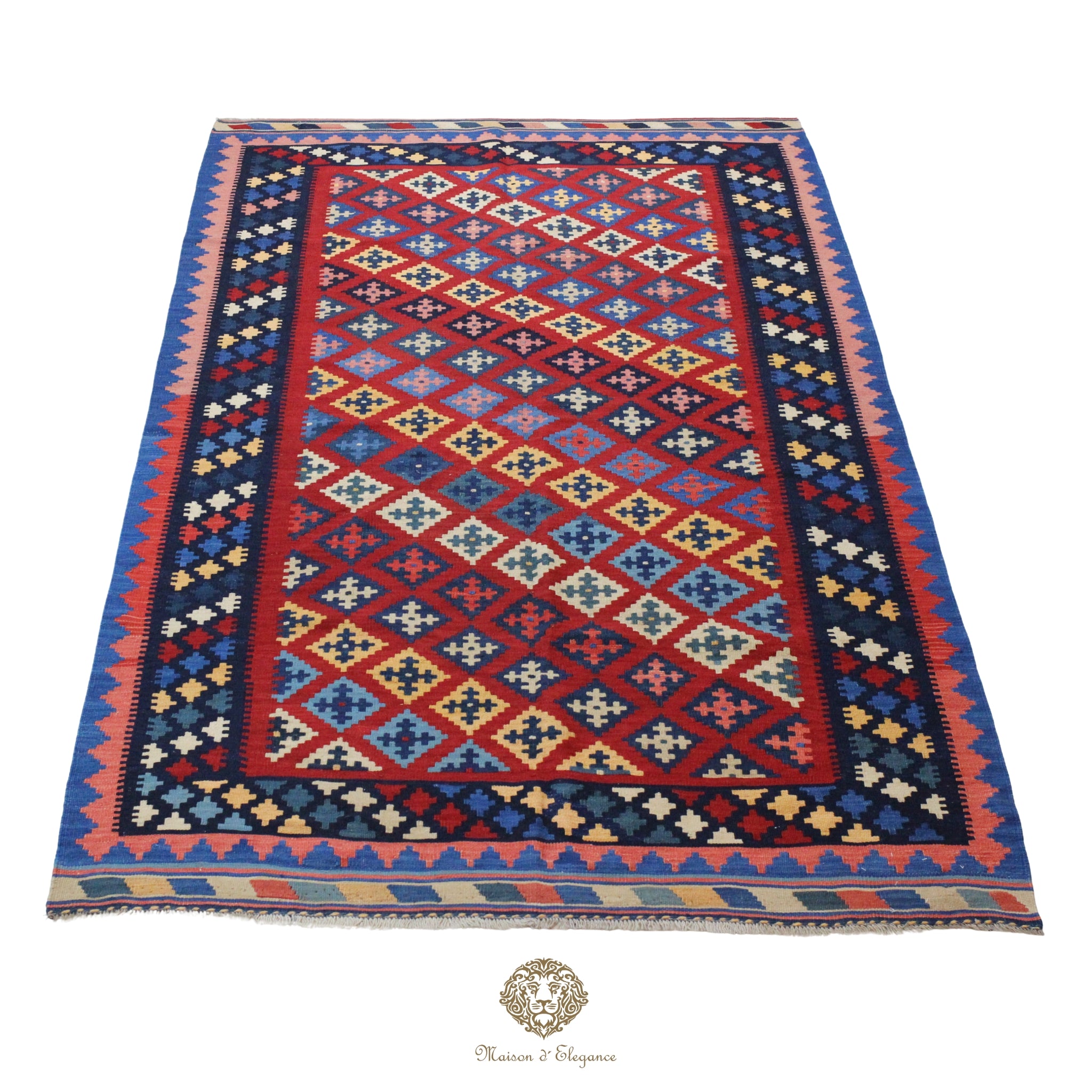 Alfombra Kilim Persa Qashqai Antigua Lana Natural Diseño Geométrico 153x272 cm