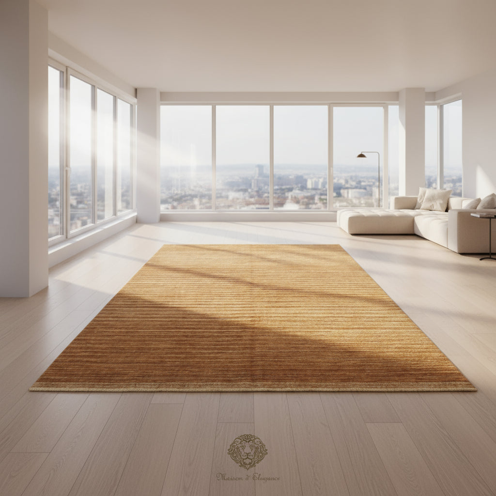   Striped rug with the brown background