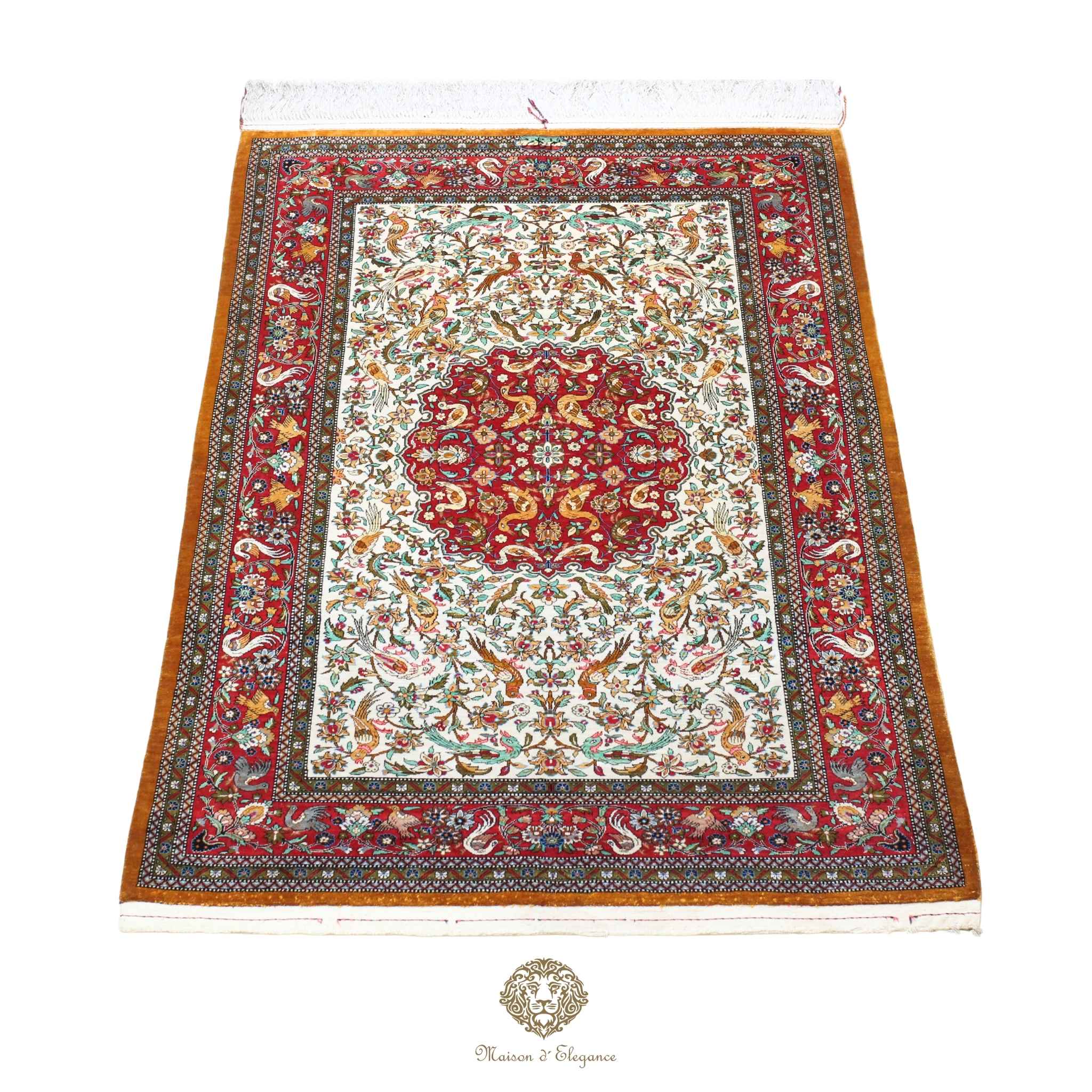 Alfombra persa exclusiva de seda pura, anudada a mano, teñida de forma natural, obra maestra de alta gama, firmada, 102 x 168 cm