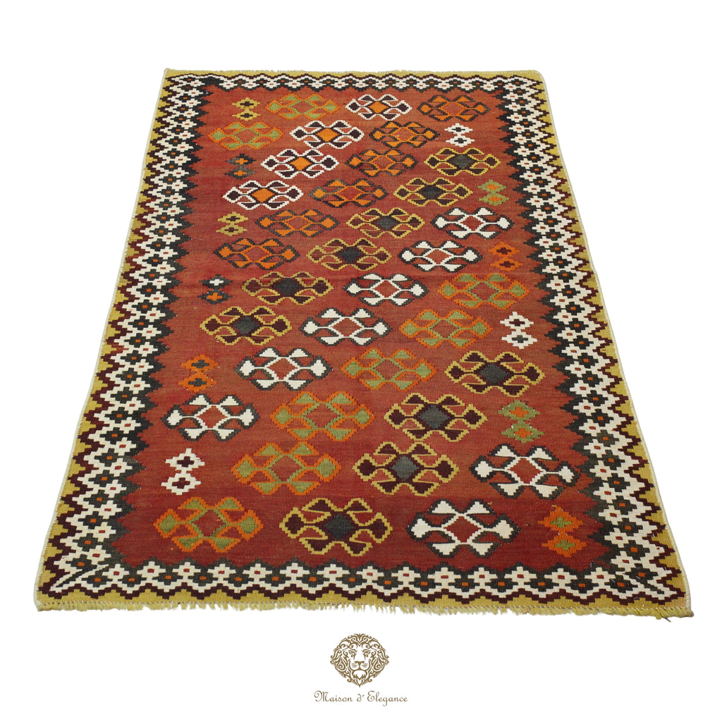 Alfombra Kilim Persa Qashqai Antigua Lana | Diseño Geométrico 116x204 cm