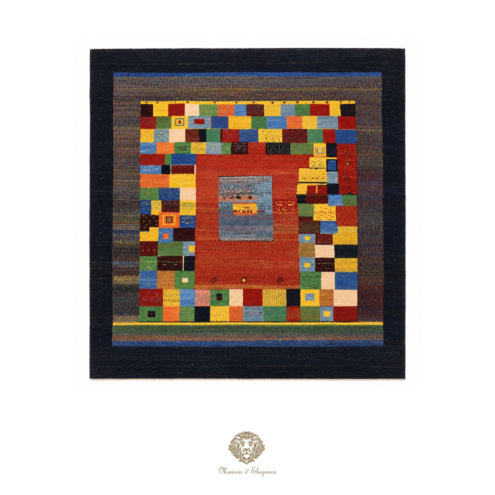 Alfombra persa Kashkuli colorida vistosa | Gabbeh de lana hecha a mano 196 x 201 cm