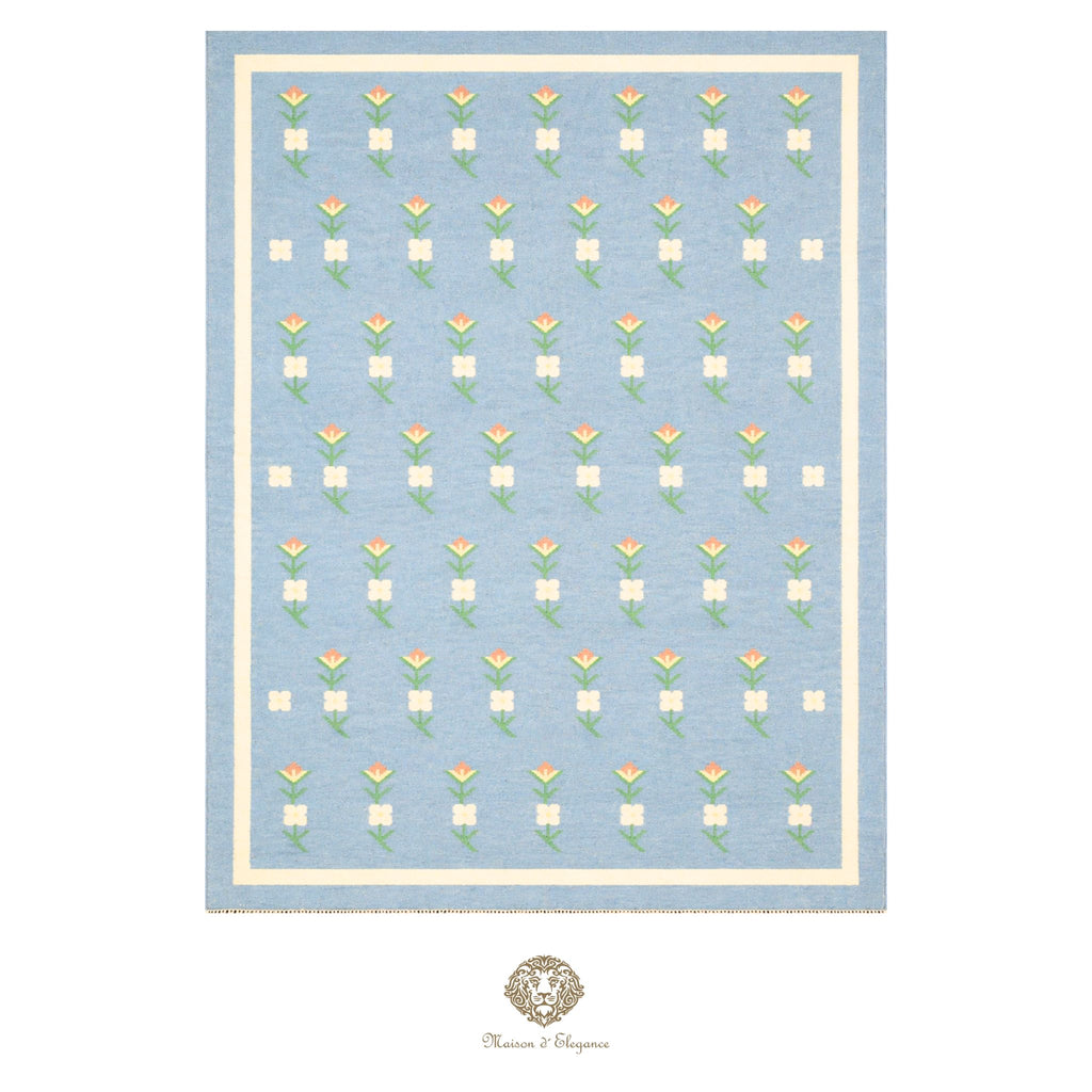 Alfombra Kilim fina, tejido plano, lana color natural | Diseño floral europeo, 252x365 cm
