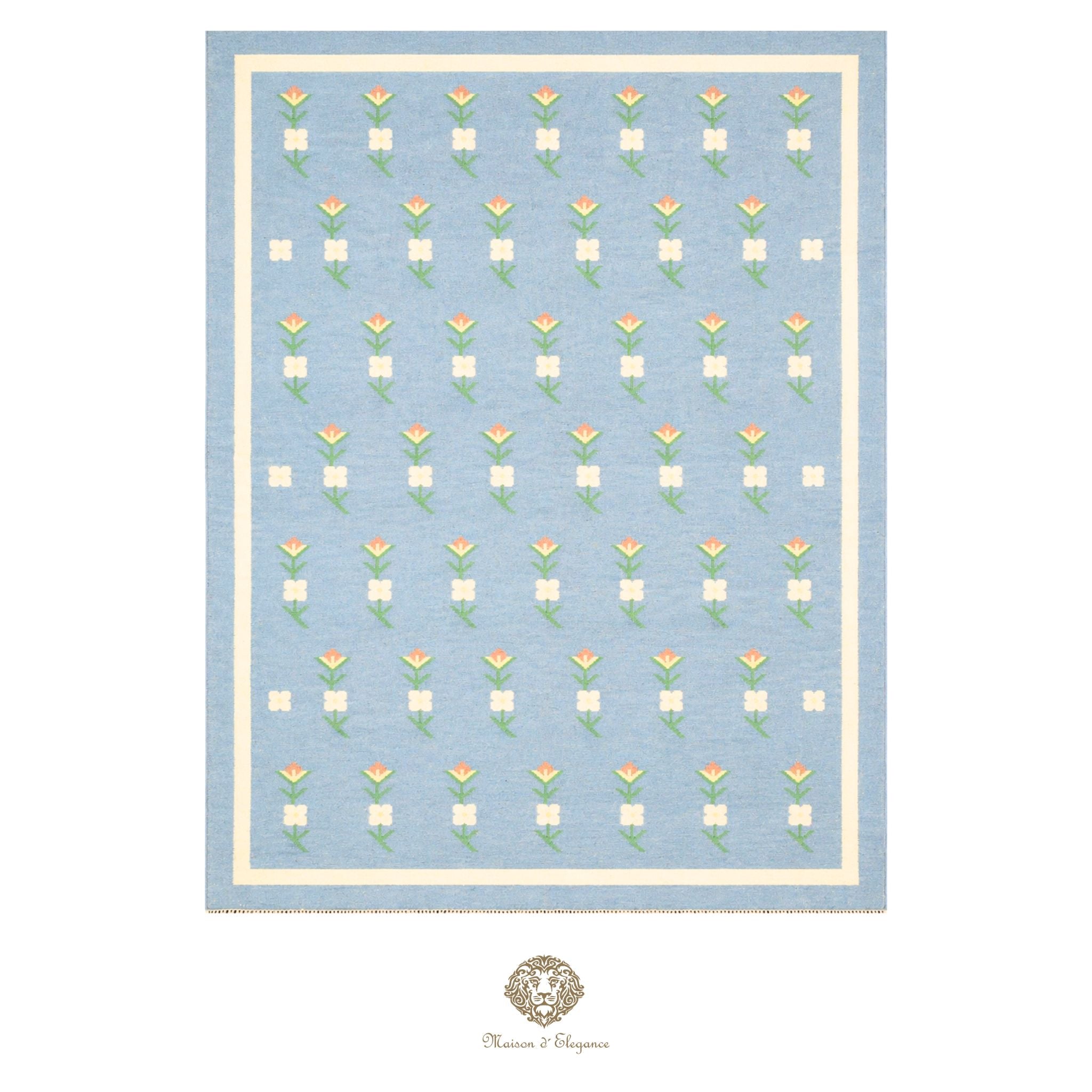 Alfombra Kilim fina, tejido plano, lana color natural | Diseño floral europeo, 252x365 cm