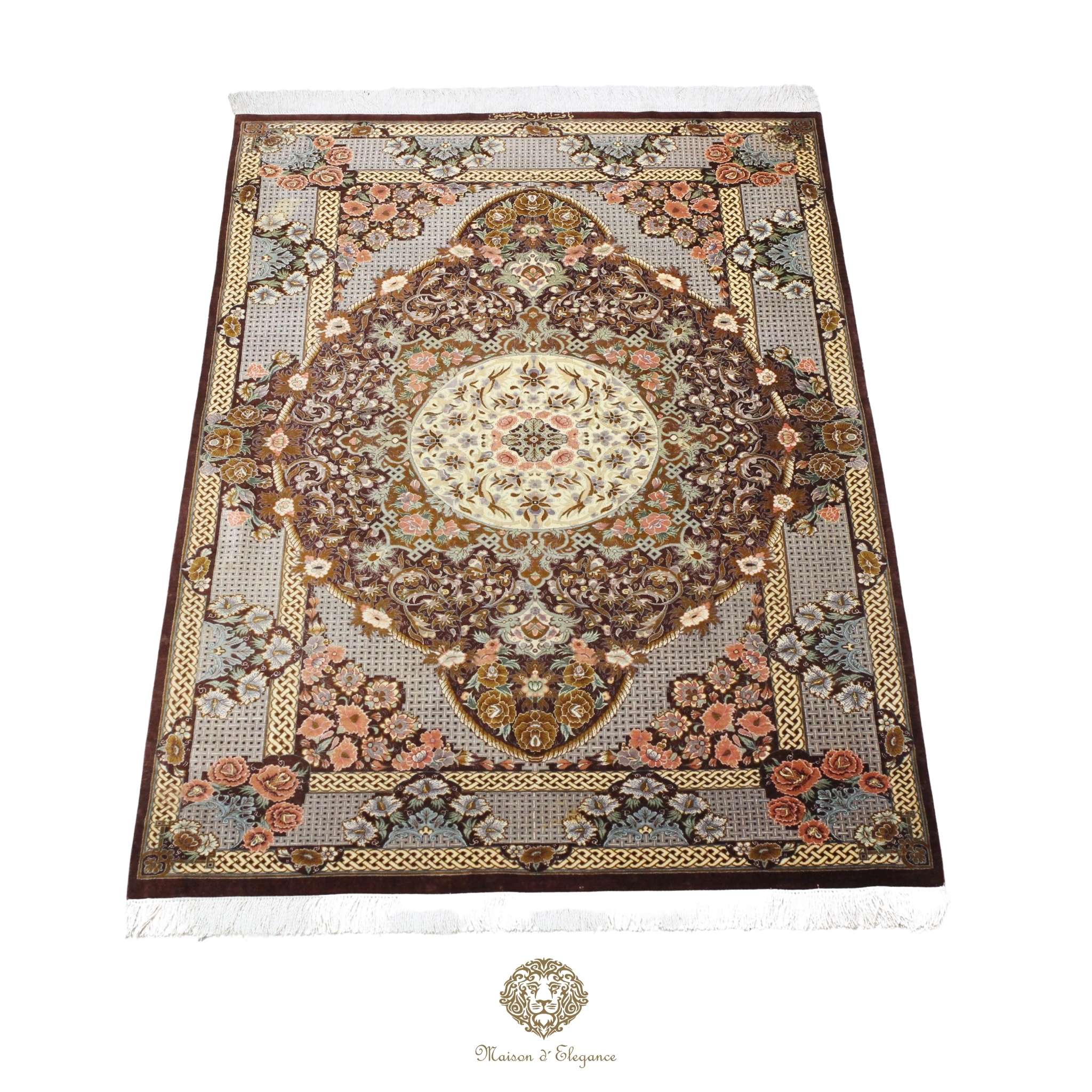Alfombra persa exclusiva de seda pura, anudada a mano, teñida de forma natural, obra maestra de alta gama, firmada, 101x156 cm
