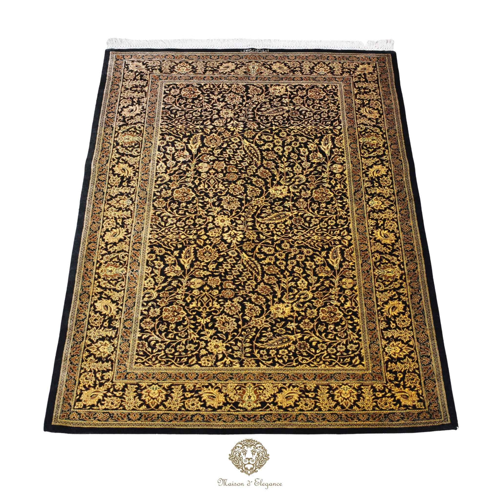 Alfombra persa exclusiva de seda pura, anudada a mano, teñida de forma natural, obra maestra de alta gama, firmada, 100x152 cm