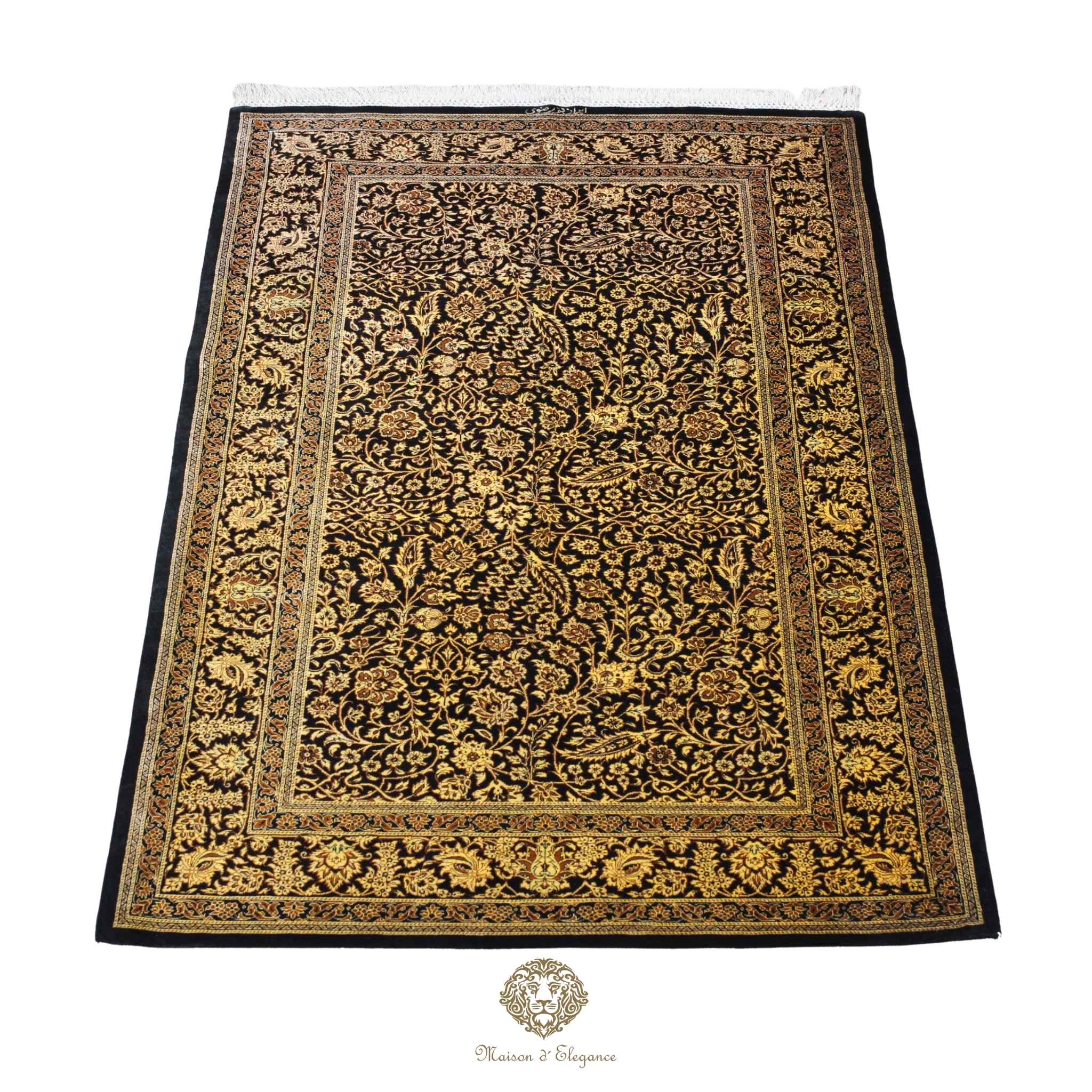 Alfombra persa exclusiva de seda pura, anudada a mano, teñida de forma natural, obra maestra de alta gama, firmada, 100x152 cm