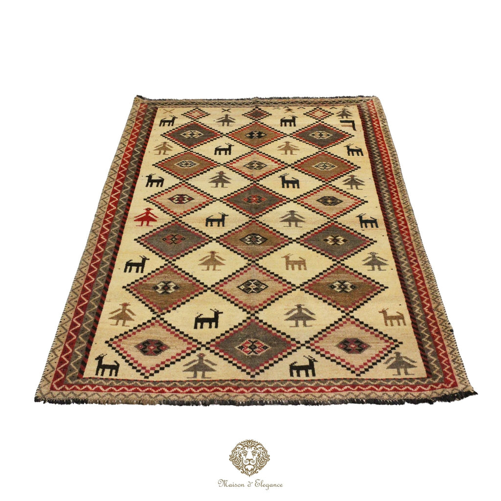 Decorative rug with geometric pattern on a white background