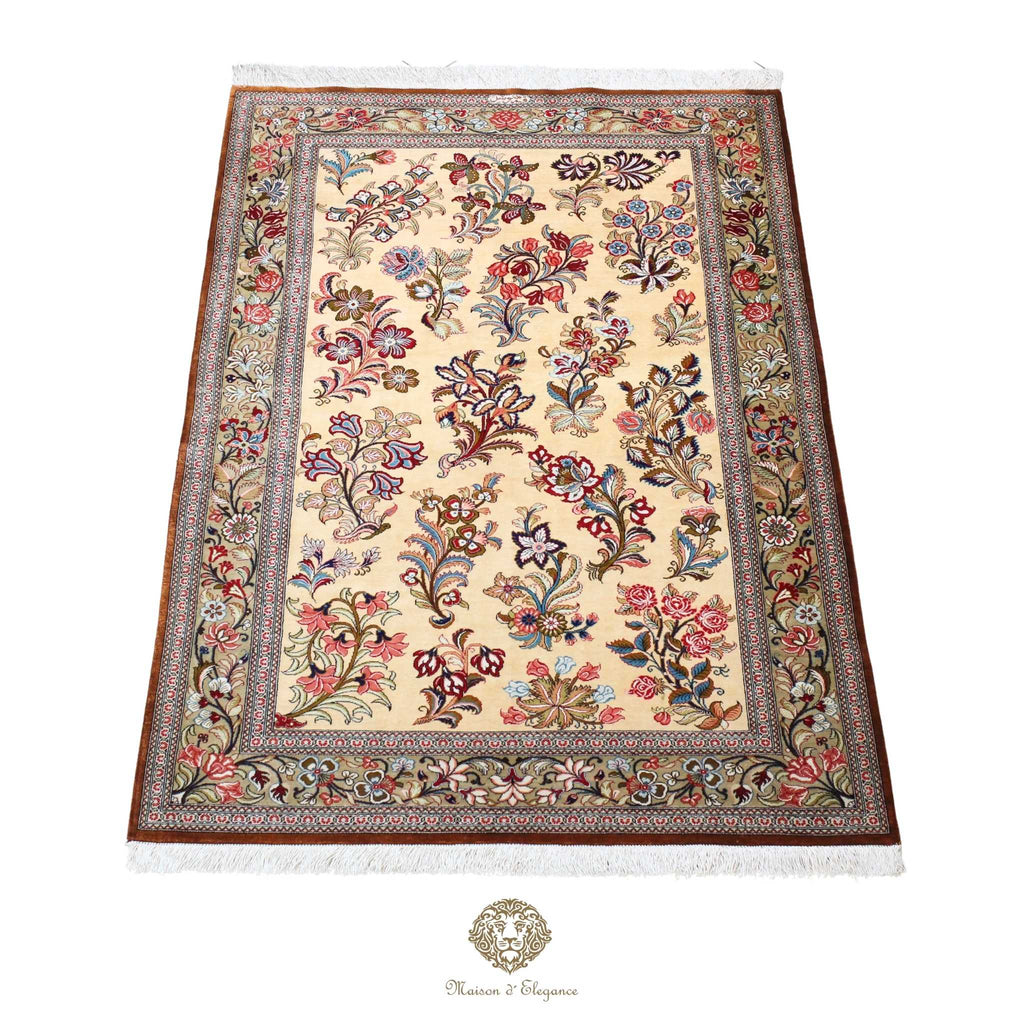 Alfombra persa exclusiva de seda pura, anudada a mano, teñida de forma natural, obra maestra de alta gama, firmada, 98 x 150 cm