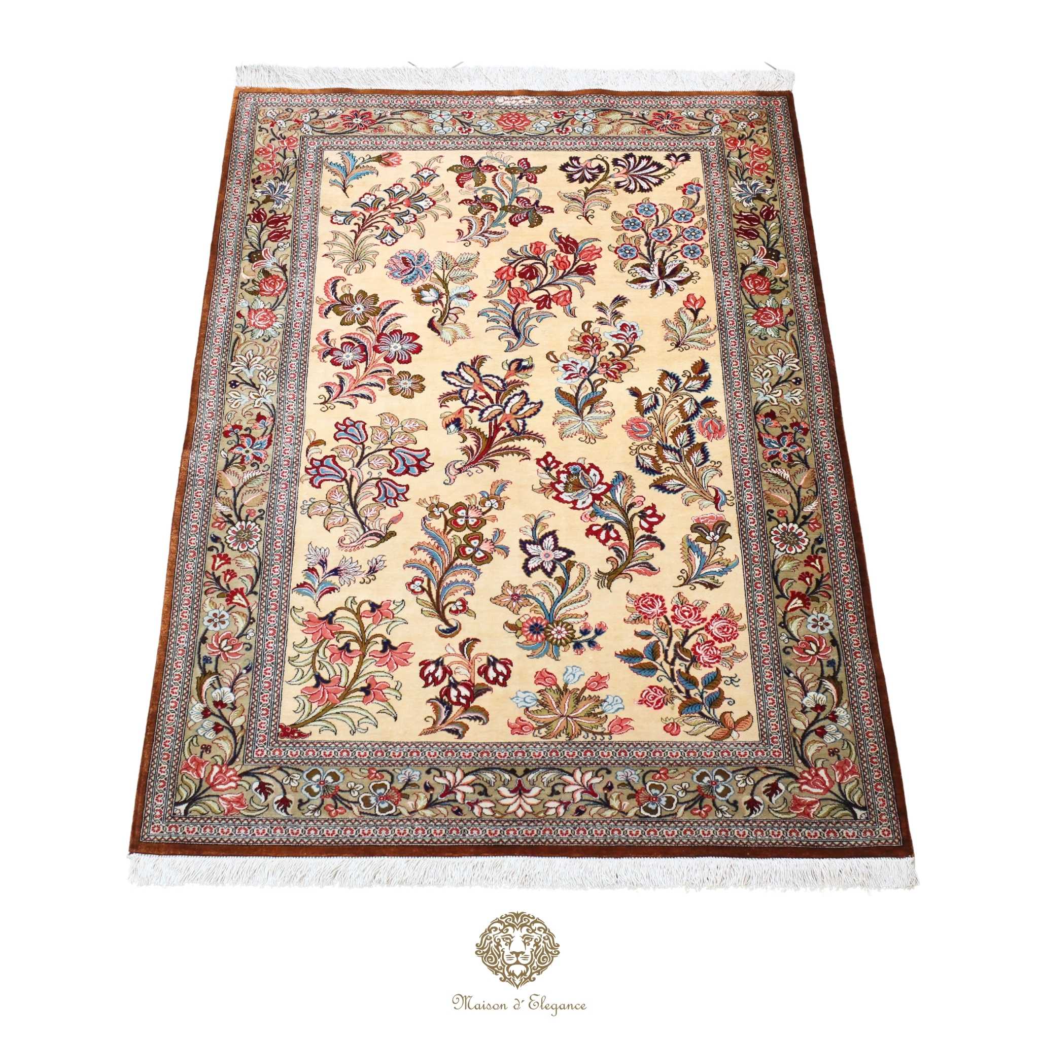 Alfombra persa exclusiva de seda pura, anudada a mano, teñida de forma natural, obra maestra de alta gama, firmada, 98 x 150 cm
