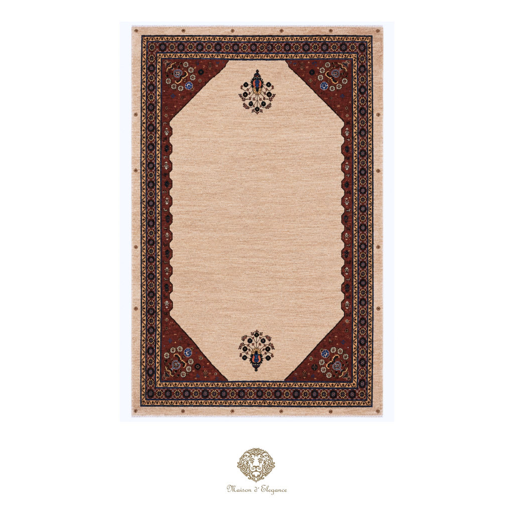 Alfombra persa Trible Fine Kashkuli con tintes naturales | Loribaft de lana hecha a mano 164 x 237 cm