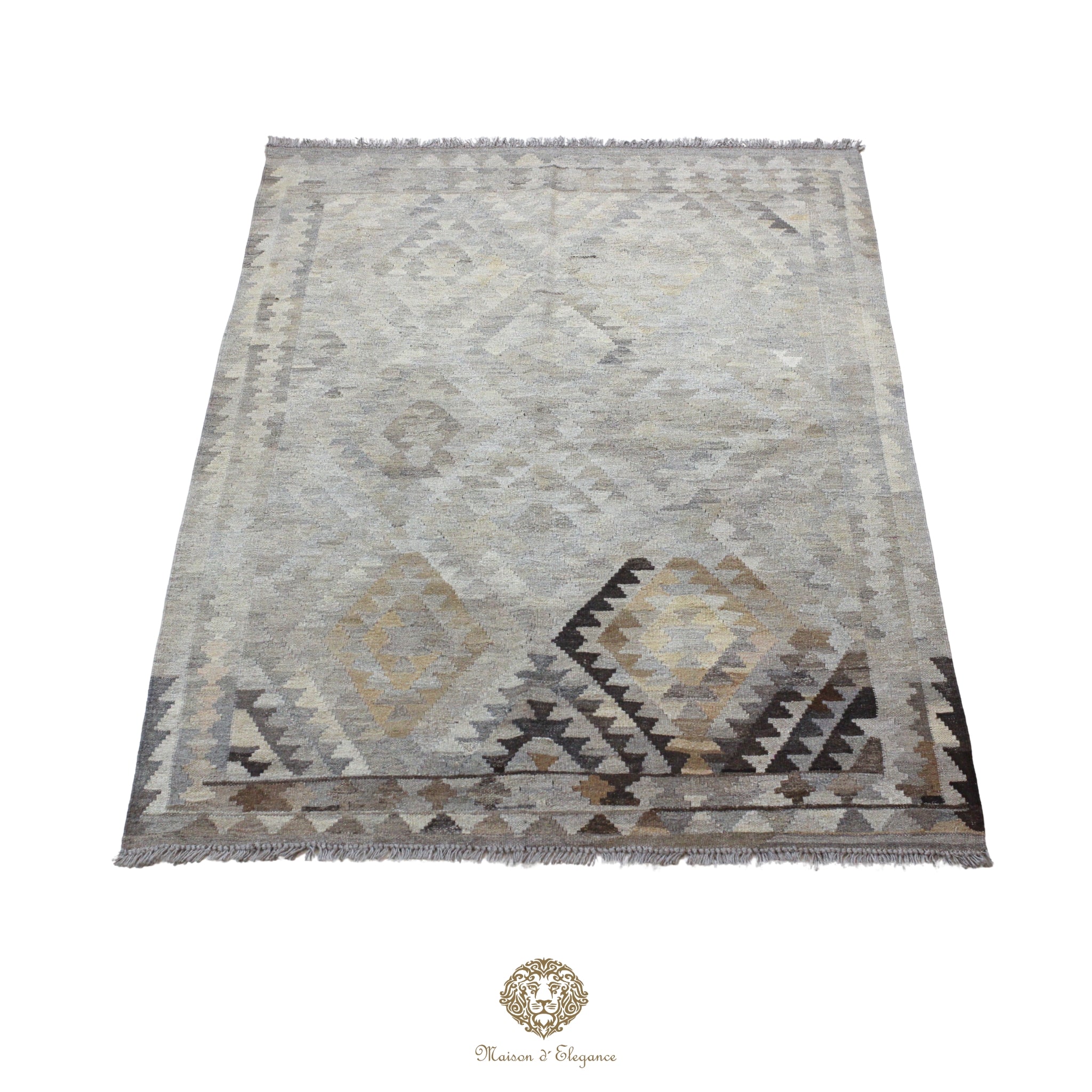 Alfombra Kilim Geométrico Transicional 135x194cm Lana Pura Teñido Natural - Artesanal