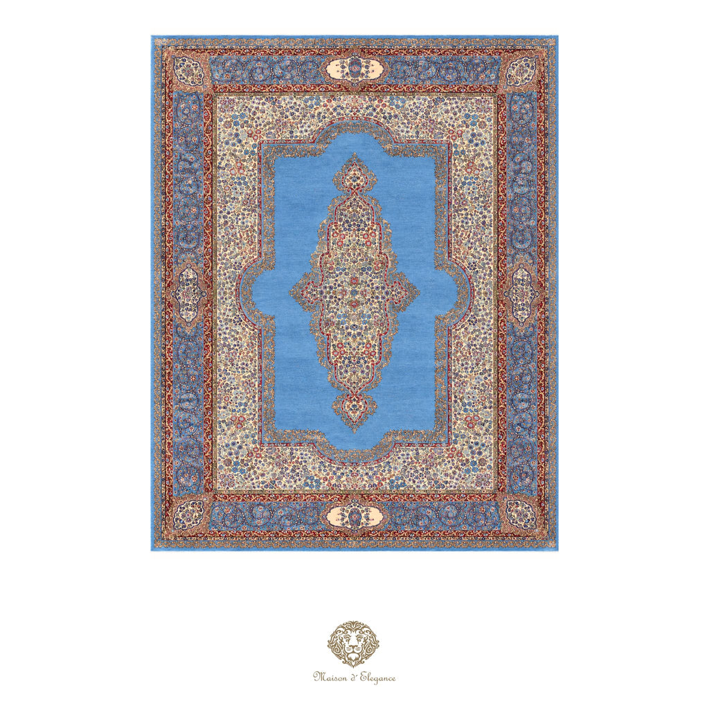 Alfombra persa antigua de lana Kerman Lavar | Diseño floral con medallón 265 x 381 cm