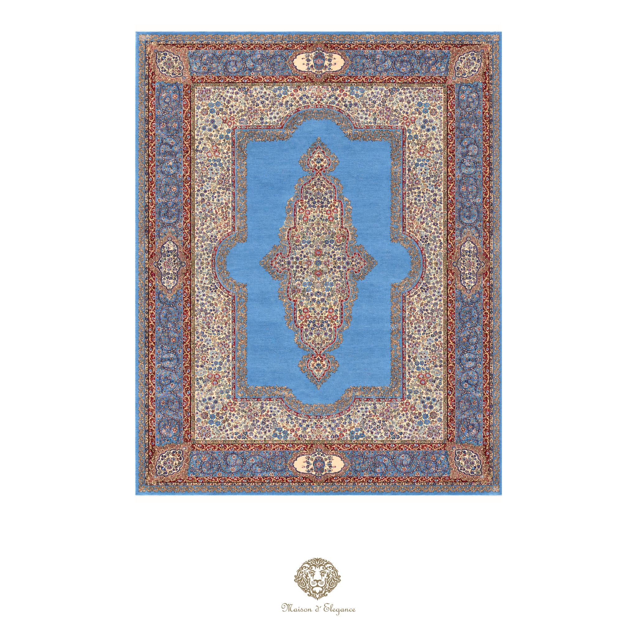 Alfombra persa antigua de lana Kerman Lavar | Diseño floral con medallón 265 x 381 cm