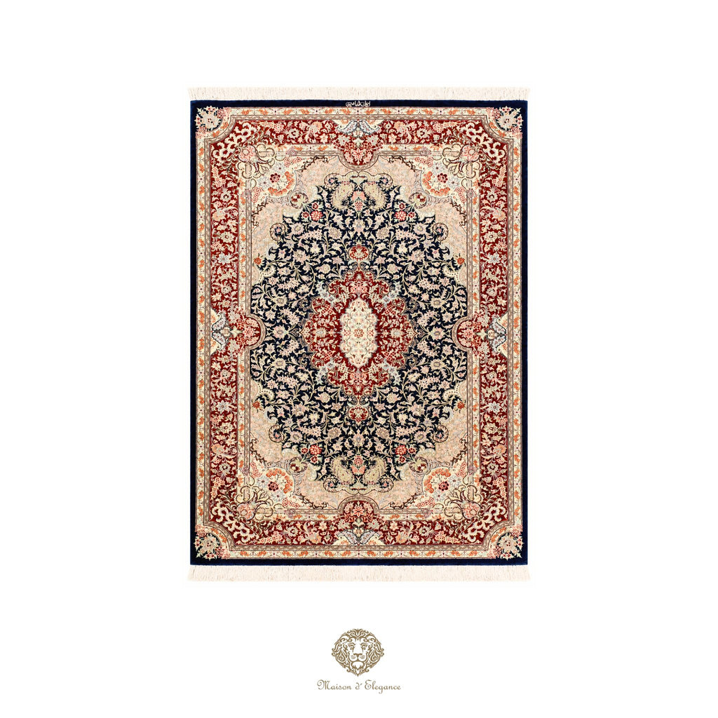 Alfombra persa exclusiva de seda pura, anudada a mano, teñida de forma natural | obra maestra de alta gama, firmada, 100 x 155 cm