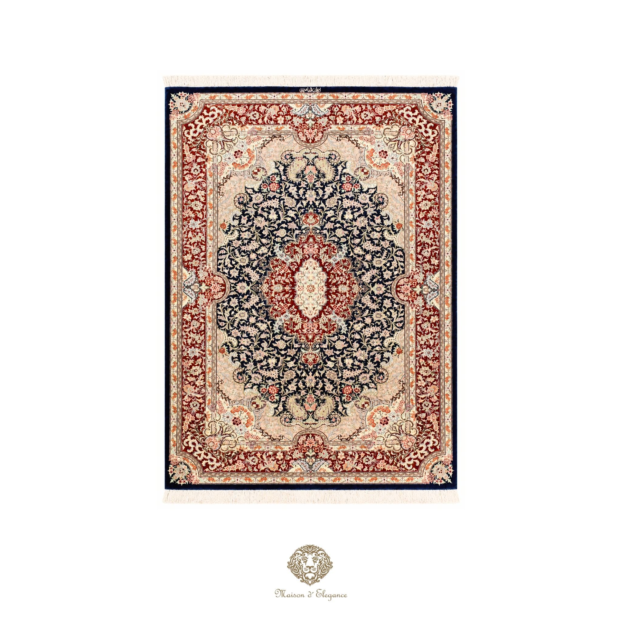 Alfombra persa exclusiva de seda pura, anudada a mano, teñida de forma natural | obra maestra de alta gama, firmada, 100 x 155 cm