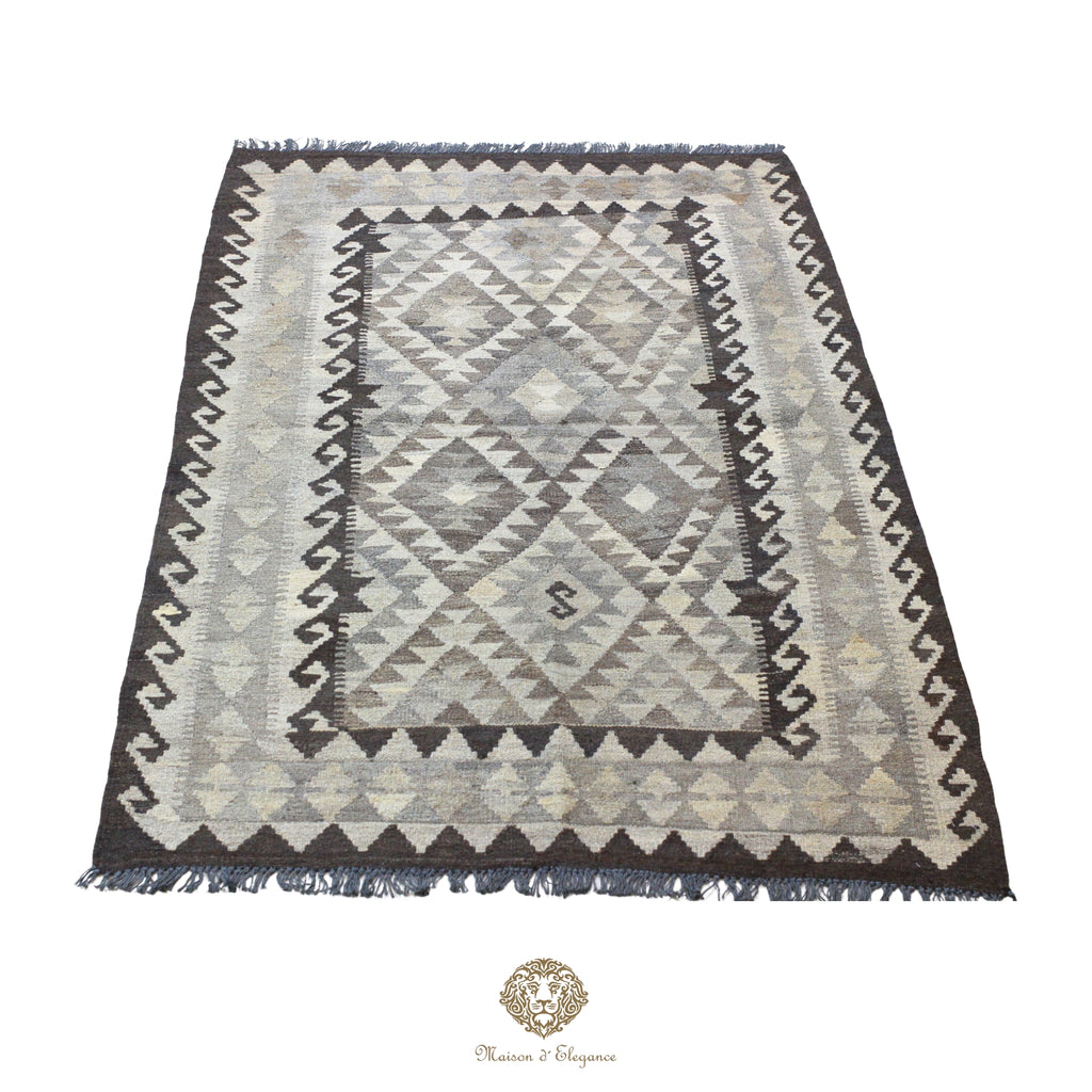 Alfombra Kilim Geométrico Transicional 1124x193cm Lana Pura Teñido Natural - Artesanal