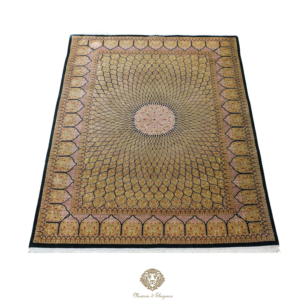 Alfombra persa exclusiva de seda pura, anudada a mano, teñida de forma natural, obra maestra de alta gama, firmada, 131x208 cm